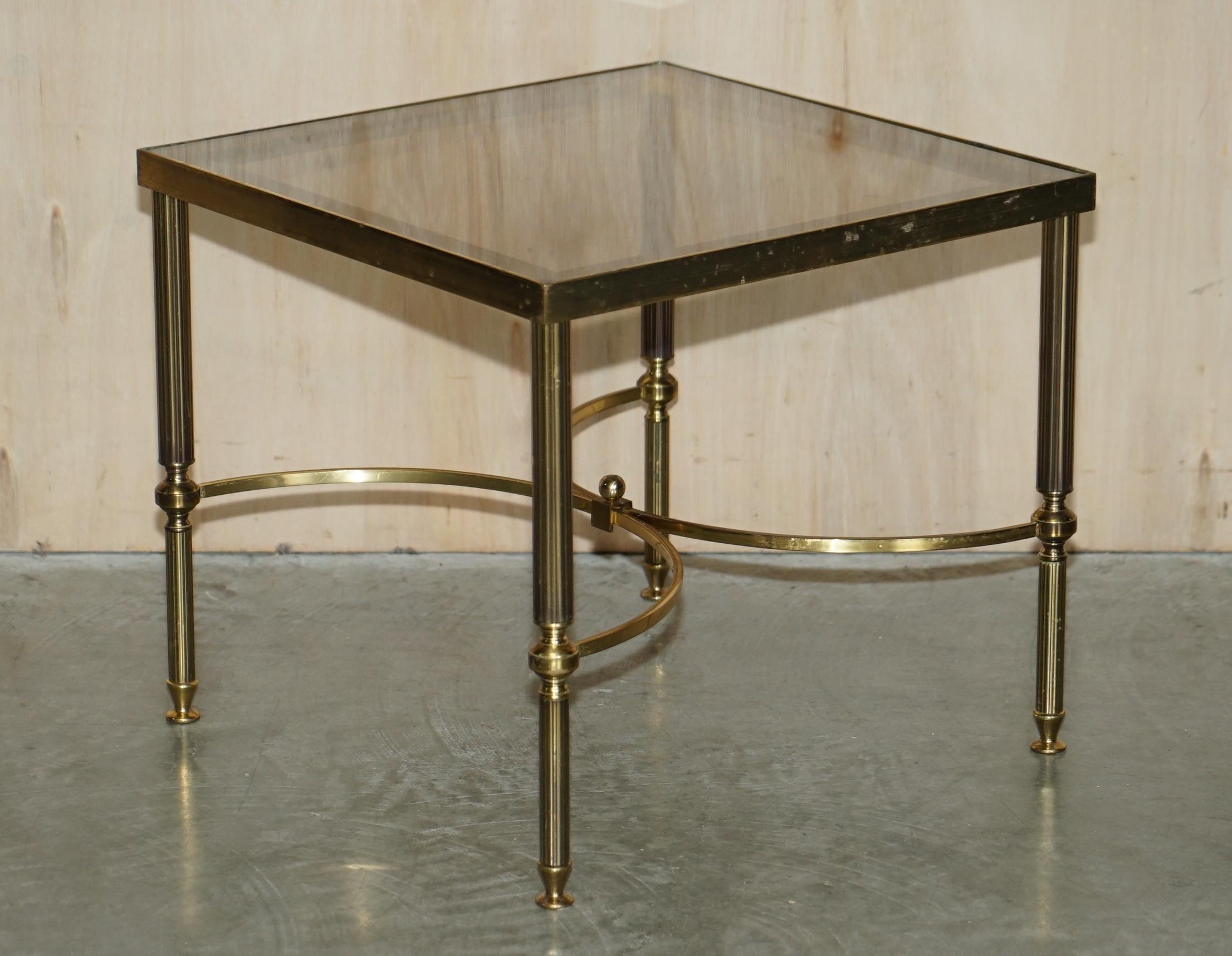 Pair of Mid-Century Maison Jansen Paris Circa 1950's Glass Brass Side End Tables For Sale 11