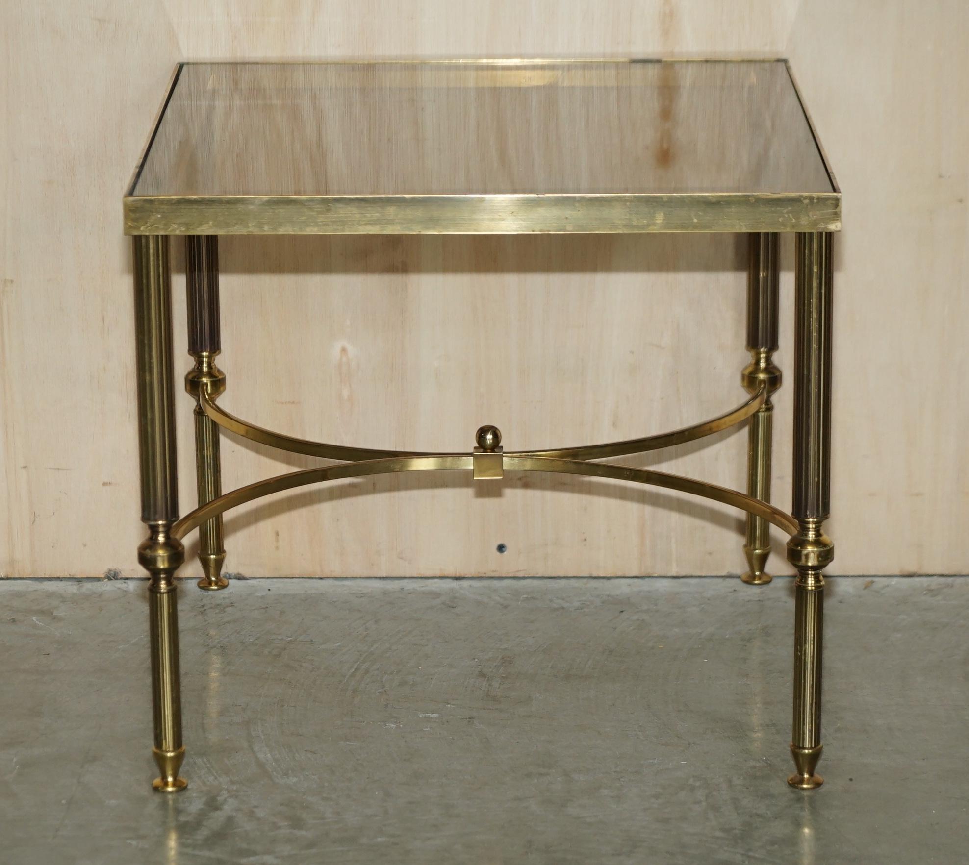 Pair of Mid-Century Maison Jansen Paris Circa 1950's Glass Brass Side End Tables For Sale 12