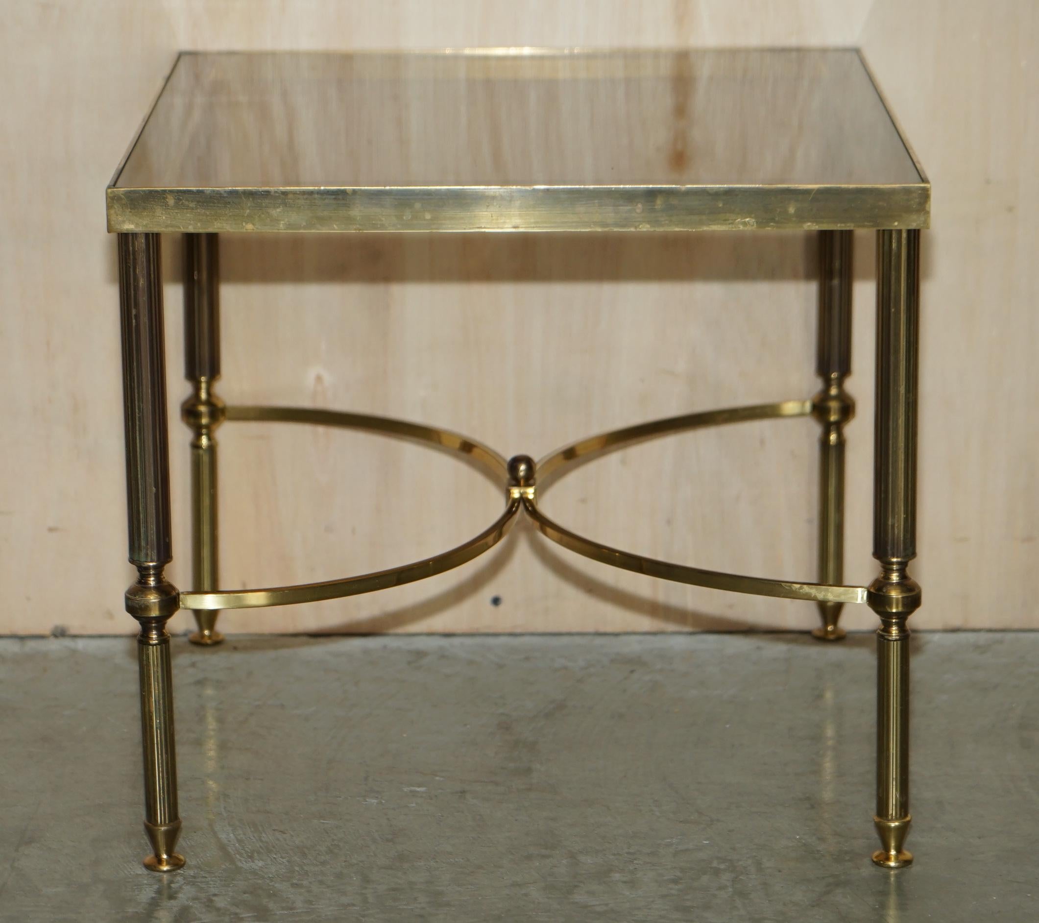 Pair of Mid-Century Maison Jansen Paris Circa 1950's Glass Brass Side End Tables For Sale 13