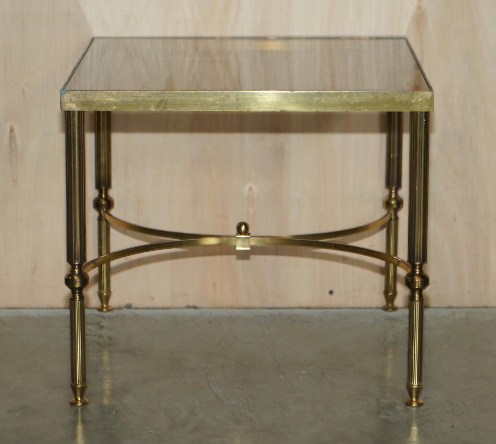 Mid-Century Modern Pair of Mid-Century Maison Jansen Paris Circa 1950's Glass Brass Side End Tables For Sale