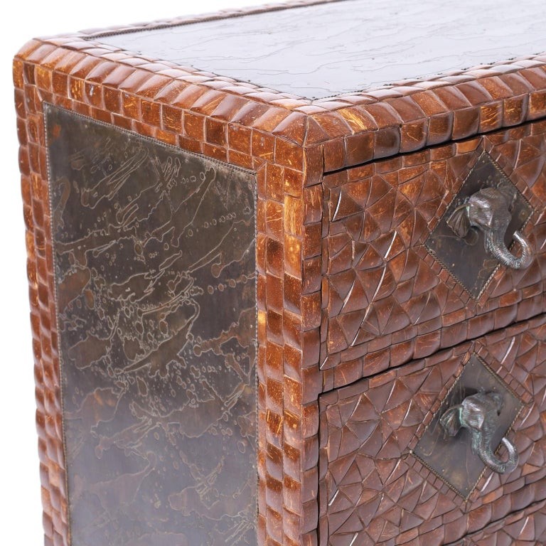 Pair of Mid Century Maitland Smith Coconut Shell Chests of Drawers For