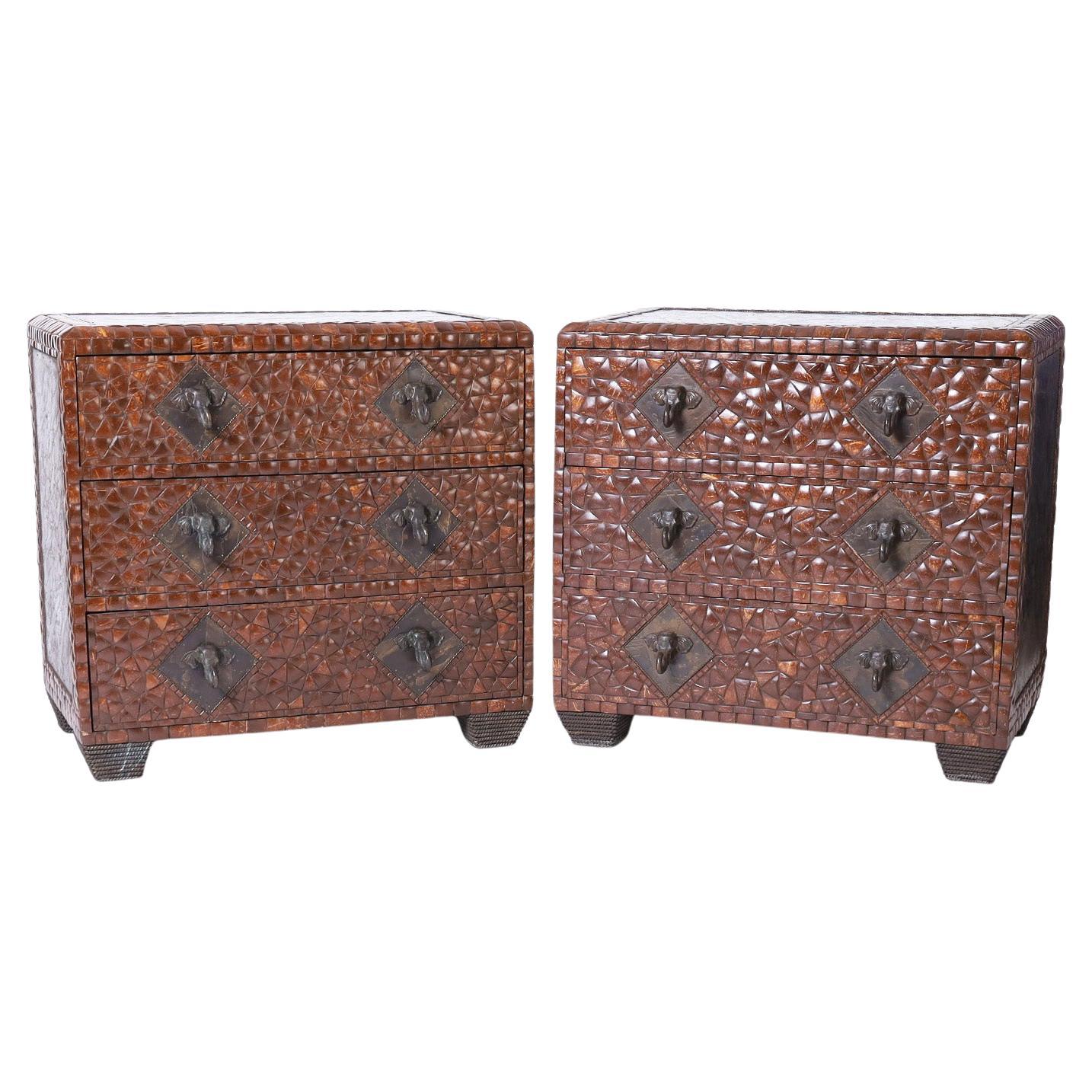 Pair of Mid Century Maitland Smith Coconut Shell Chests of Drawers