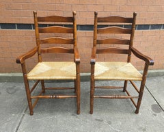 Pair of Mid Century Maple and Rush Seat Armchairs