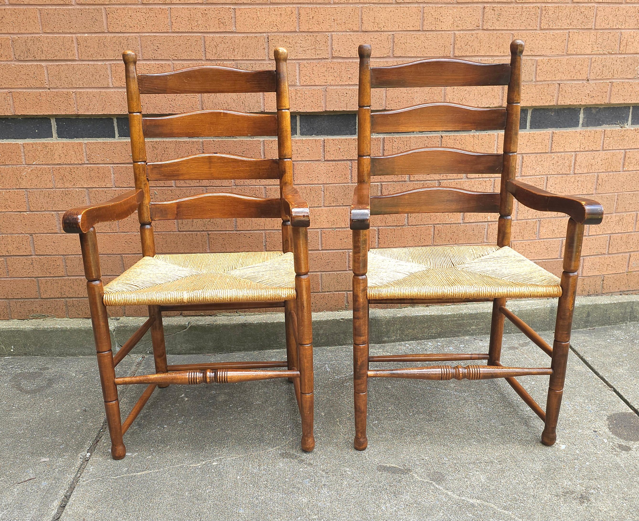 American Pair of Mid Century Maple and Rush Seat Armchairs For Sale
