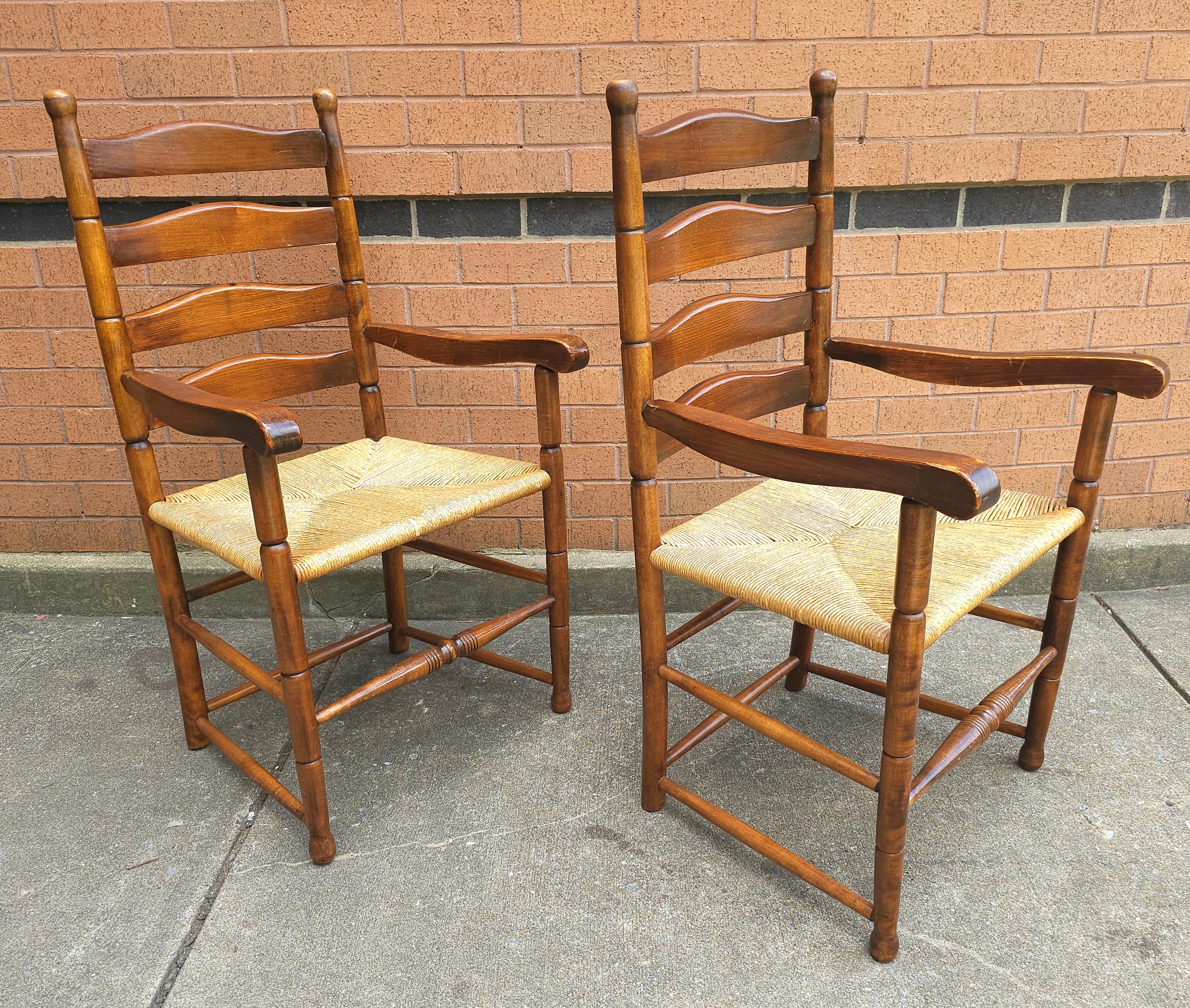 Hand-Crafted Pair of Mid Century Maple and Rush Seat Armchairs For Sale