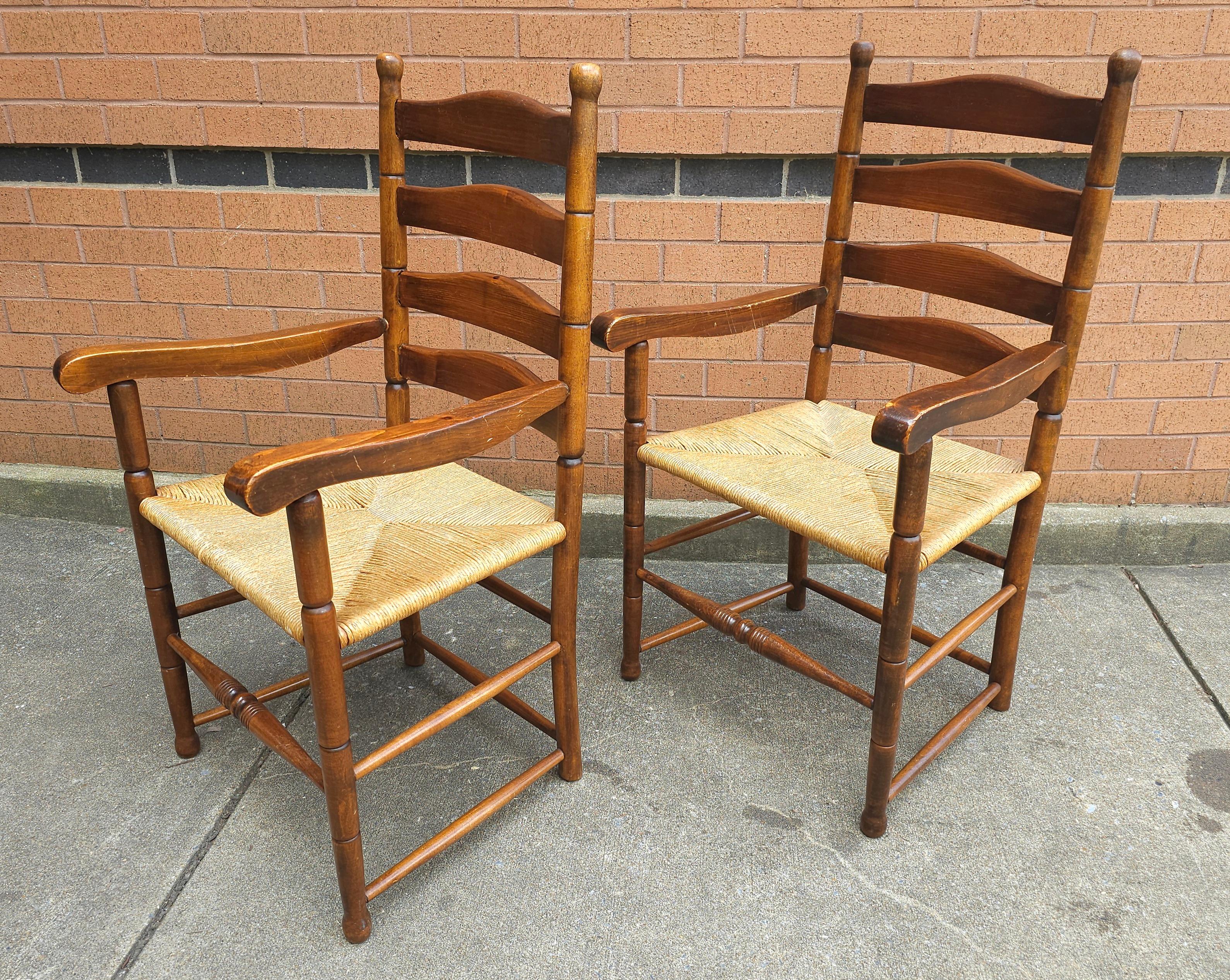 Pair of Mid Century Maple and Rush Seat Armchairs In Good Condition For Sale In Germantown, MD