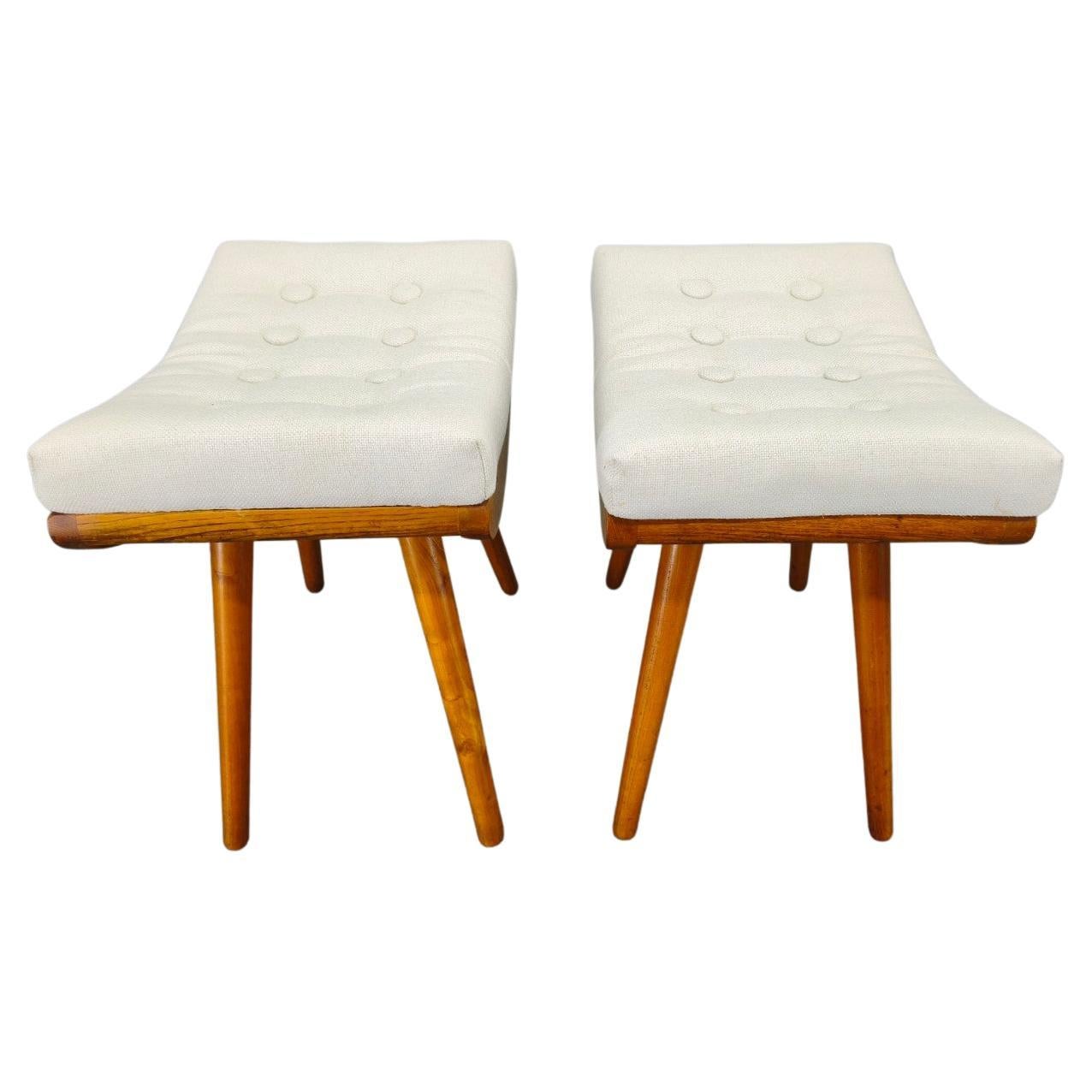 Pair of Mid Century Maple Wood Stools, 1960s Czechoslovakia