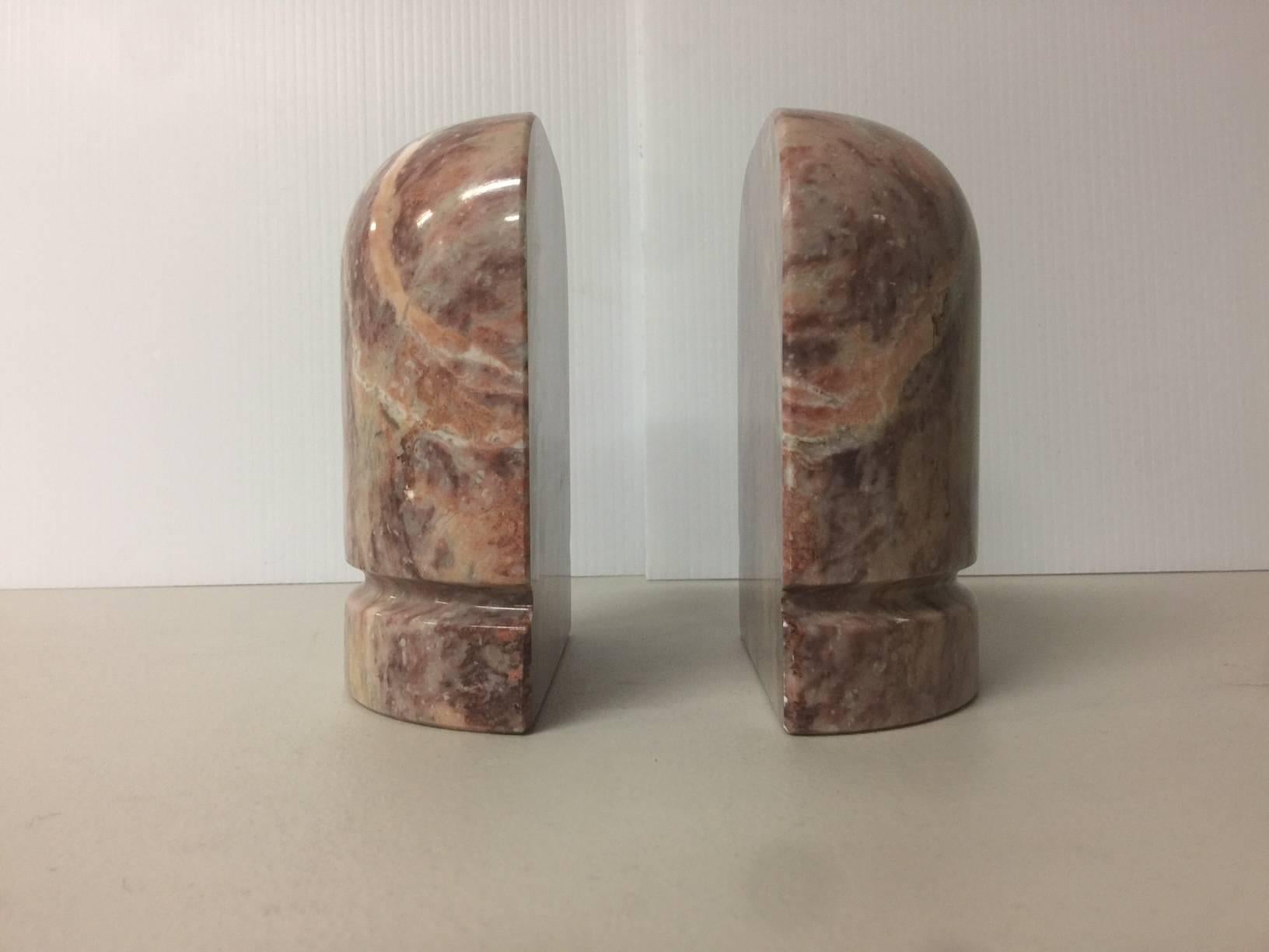 Large and substantial pair of highly polished brown/tan/rust marble bookends, circa 1970s.