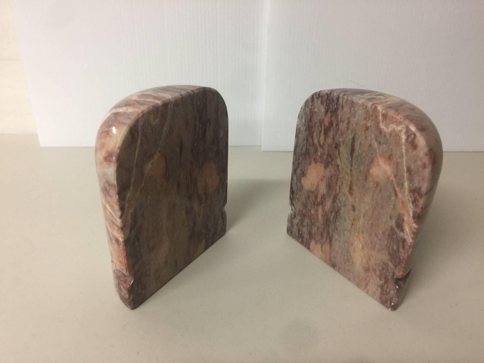 Polished Pair of Midcentury Marble Bookends