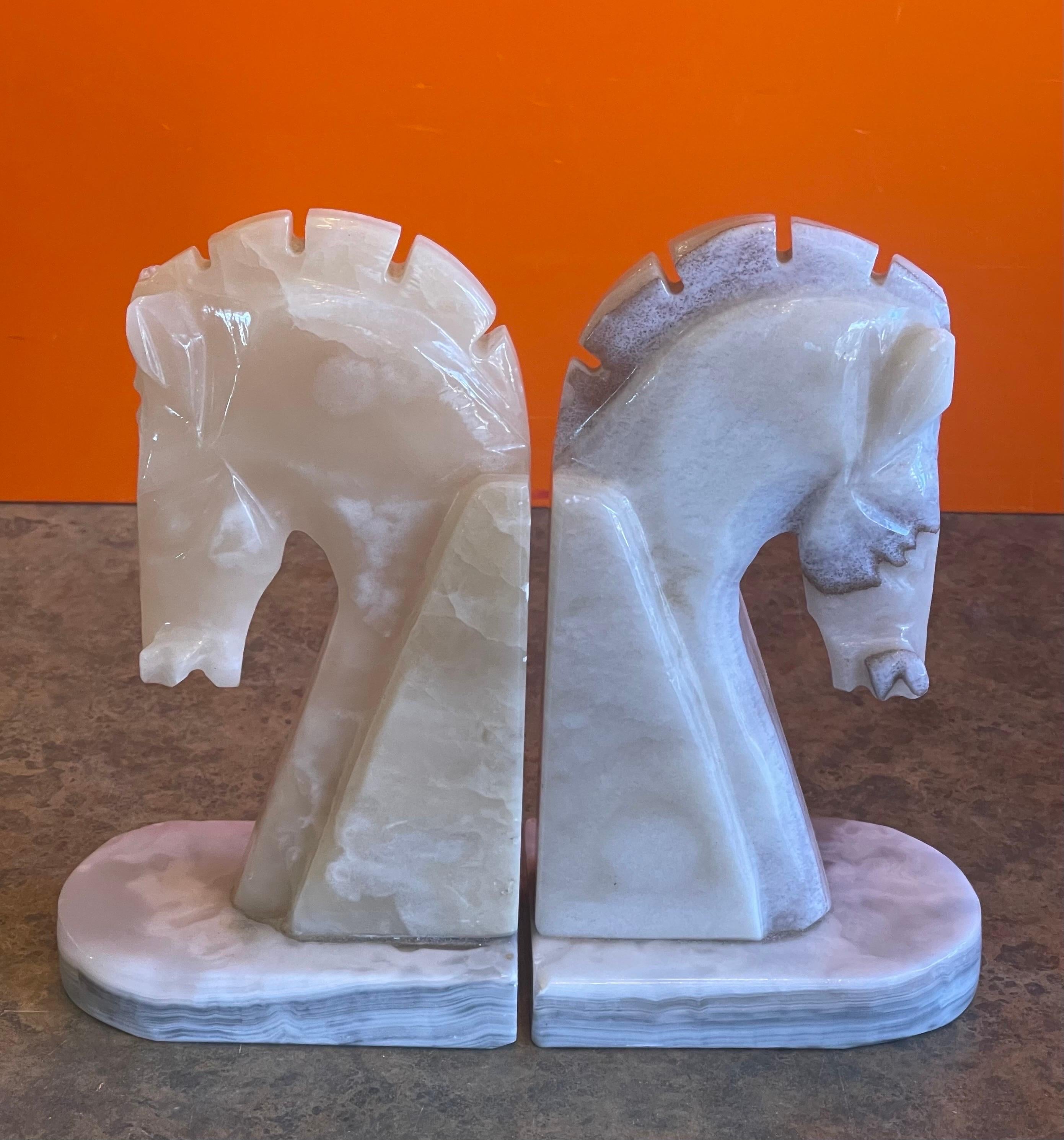 Pair of Mid-Century Marble Horse Head Bookends 2