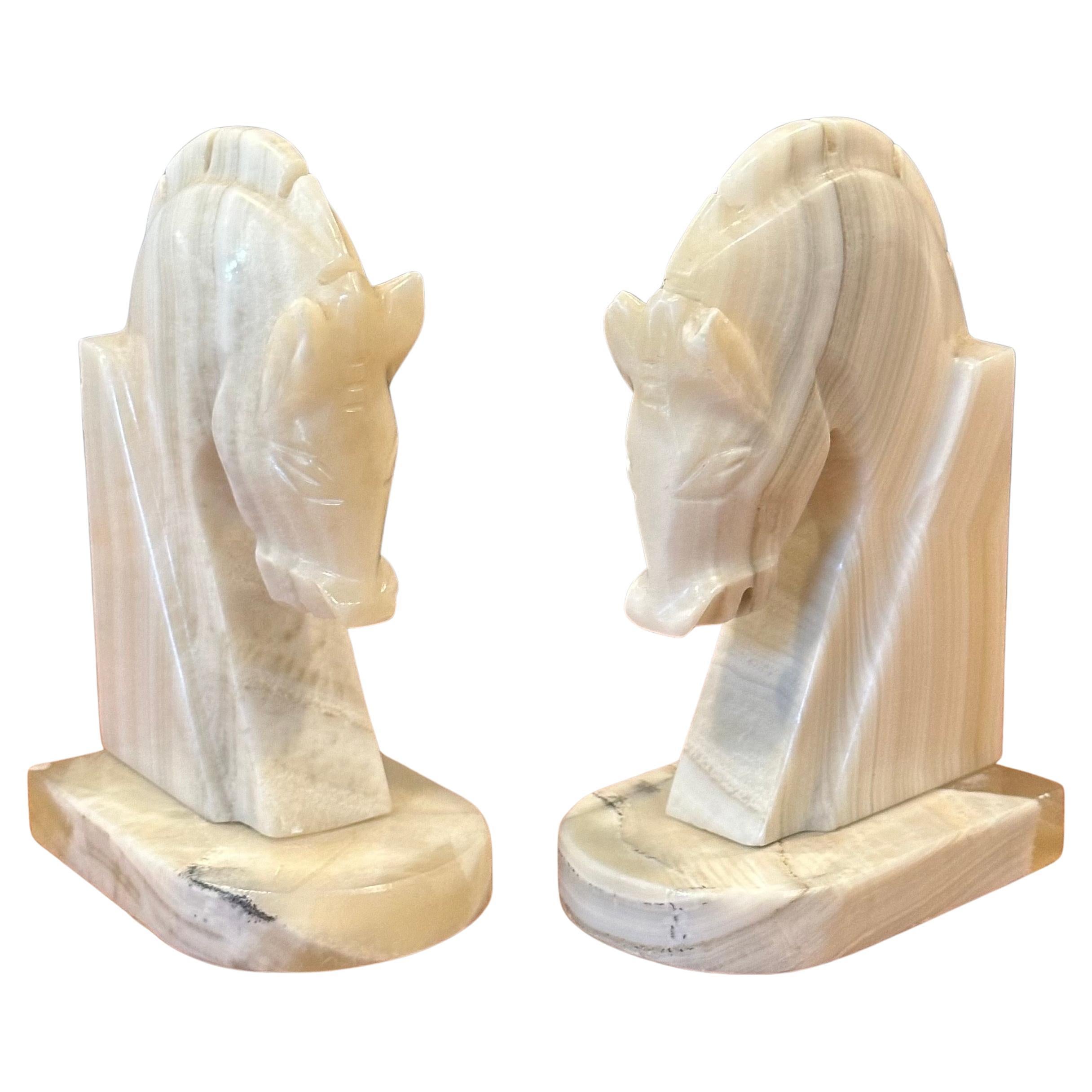 Mid-Century Modern Pair of Mid-Century Marble Horse Head Bookends
