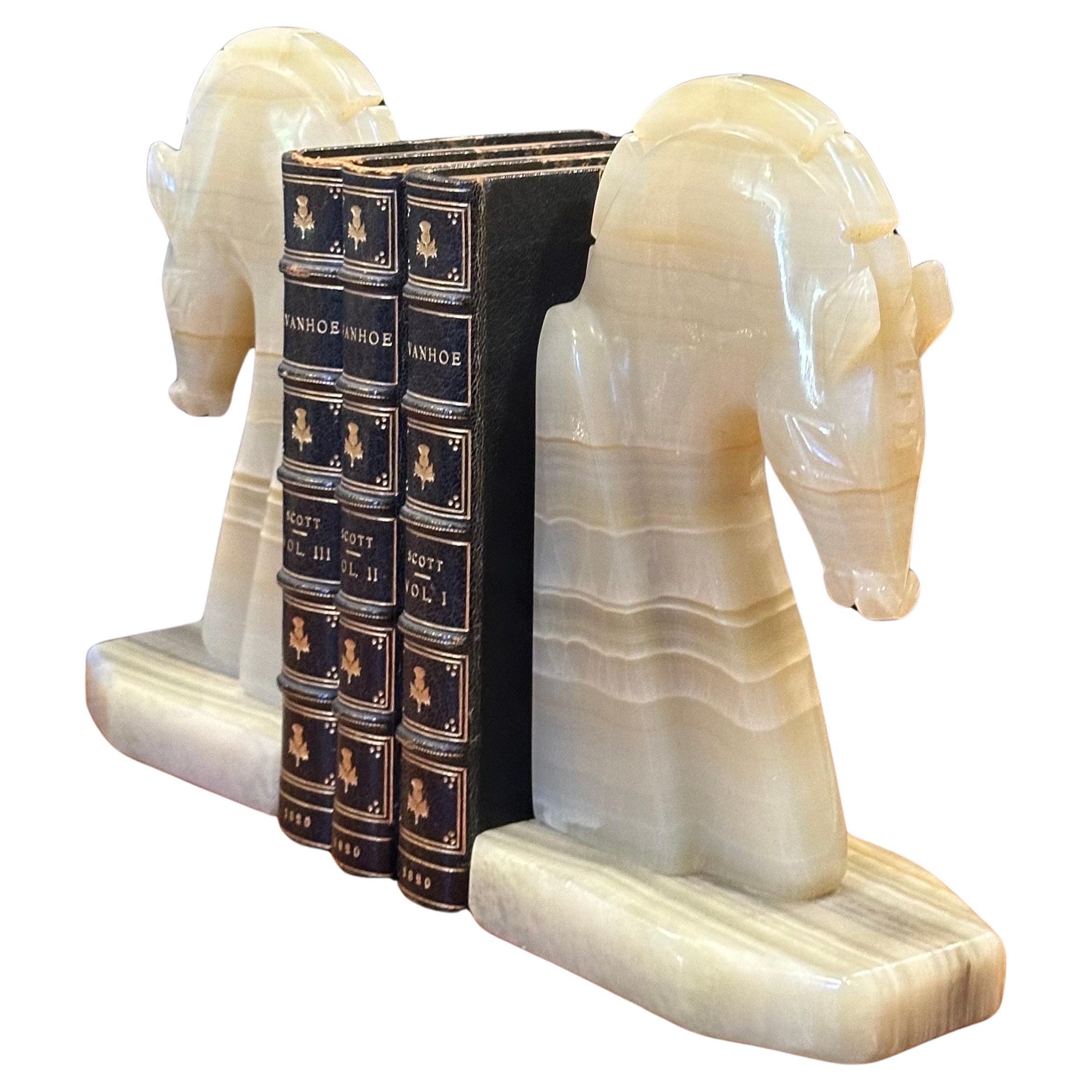 American Pair of Mid-Century Marble Horse Head Bookends