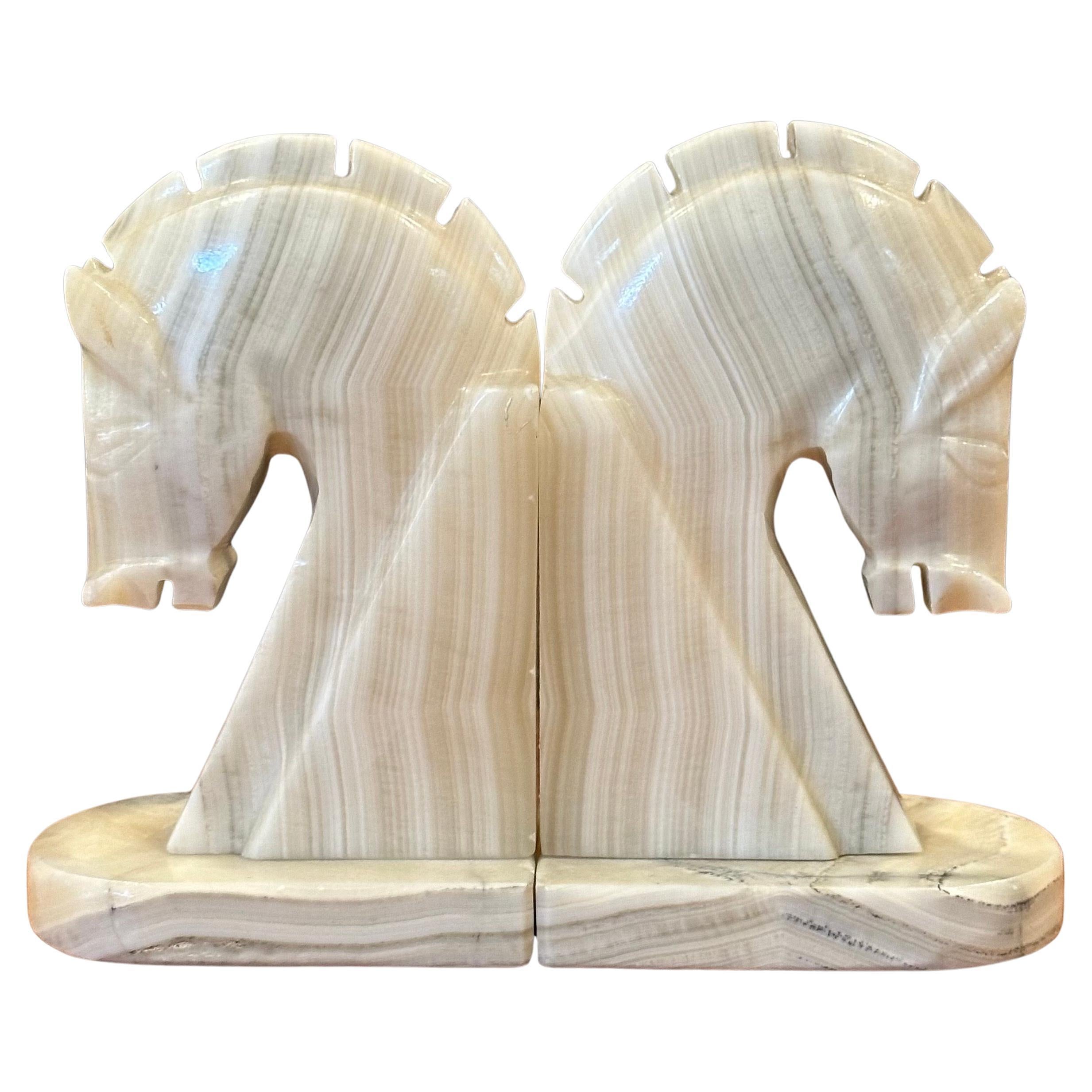 American Pair of Mid-Century Marble Horse Head Bookends