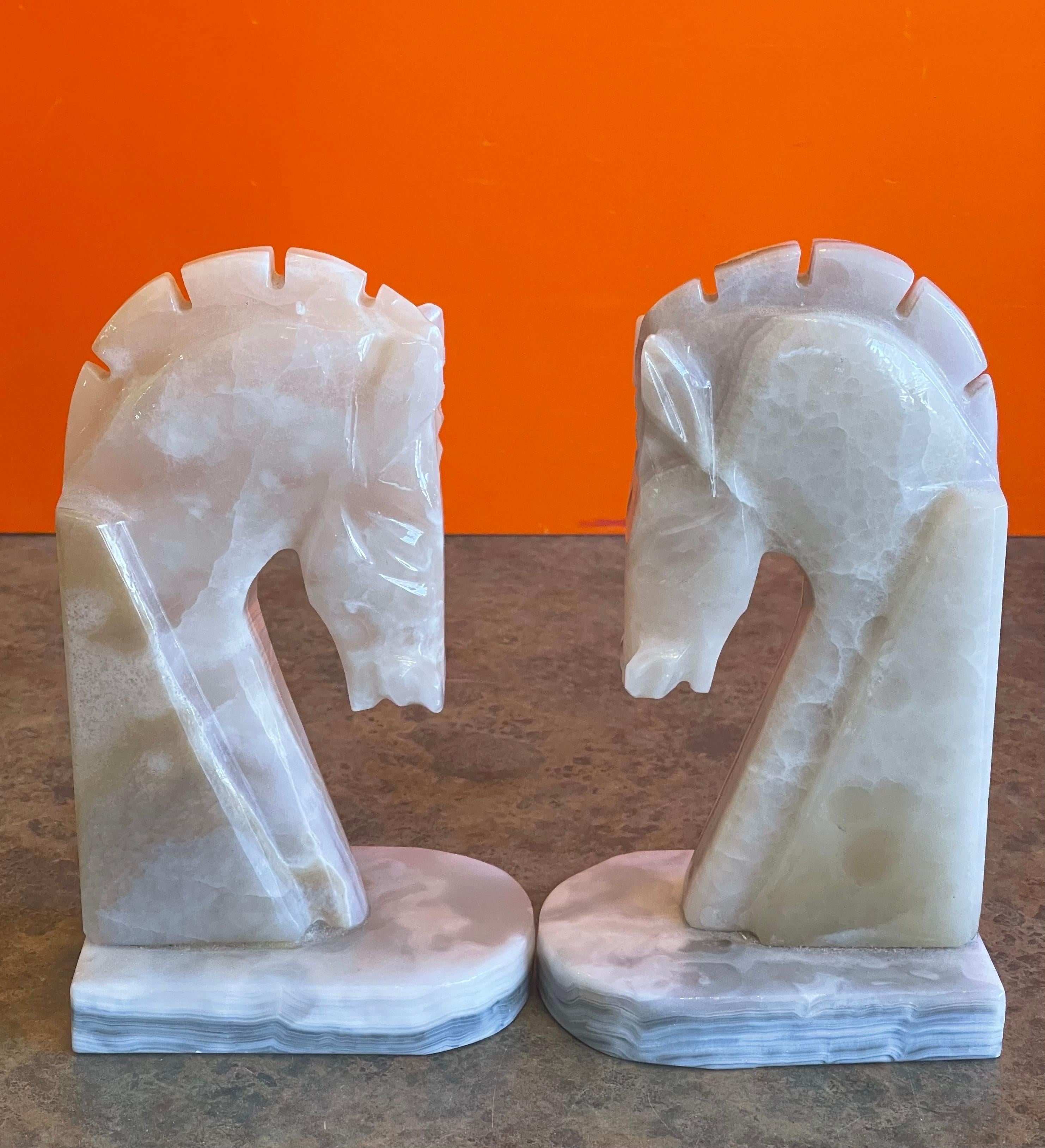 American Pair of Mid-Century Marble Horse Head Bookends