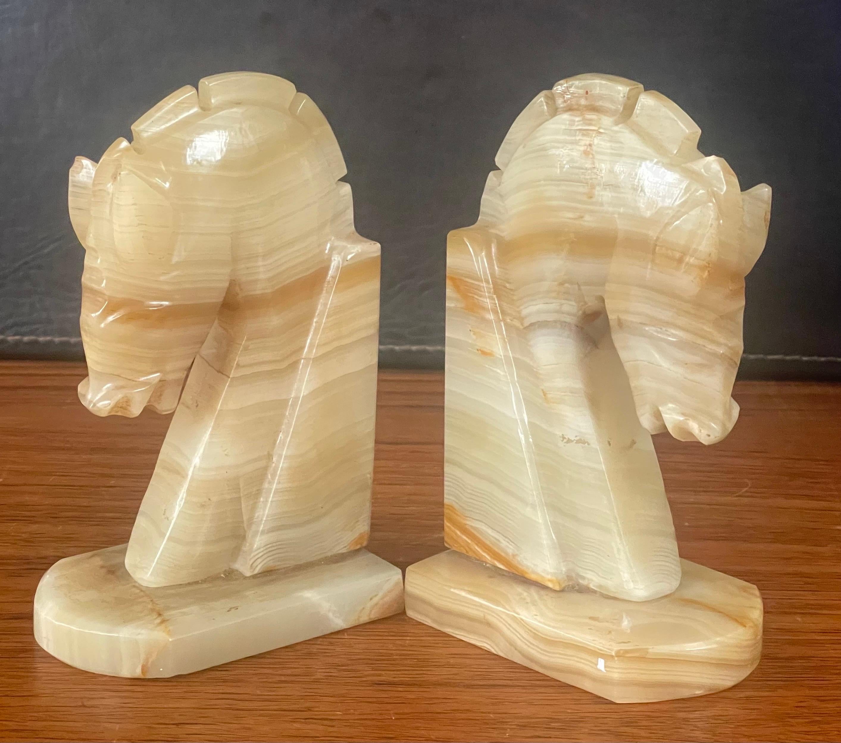 American Pair of Midcentury Marble Horse Head Bookends