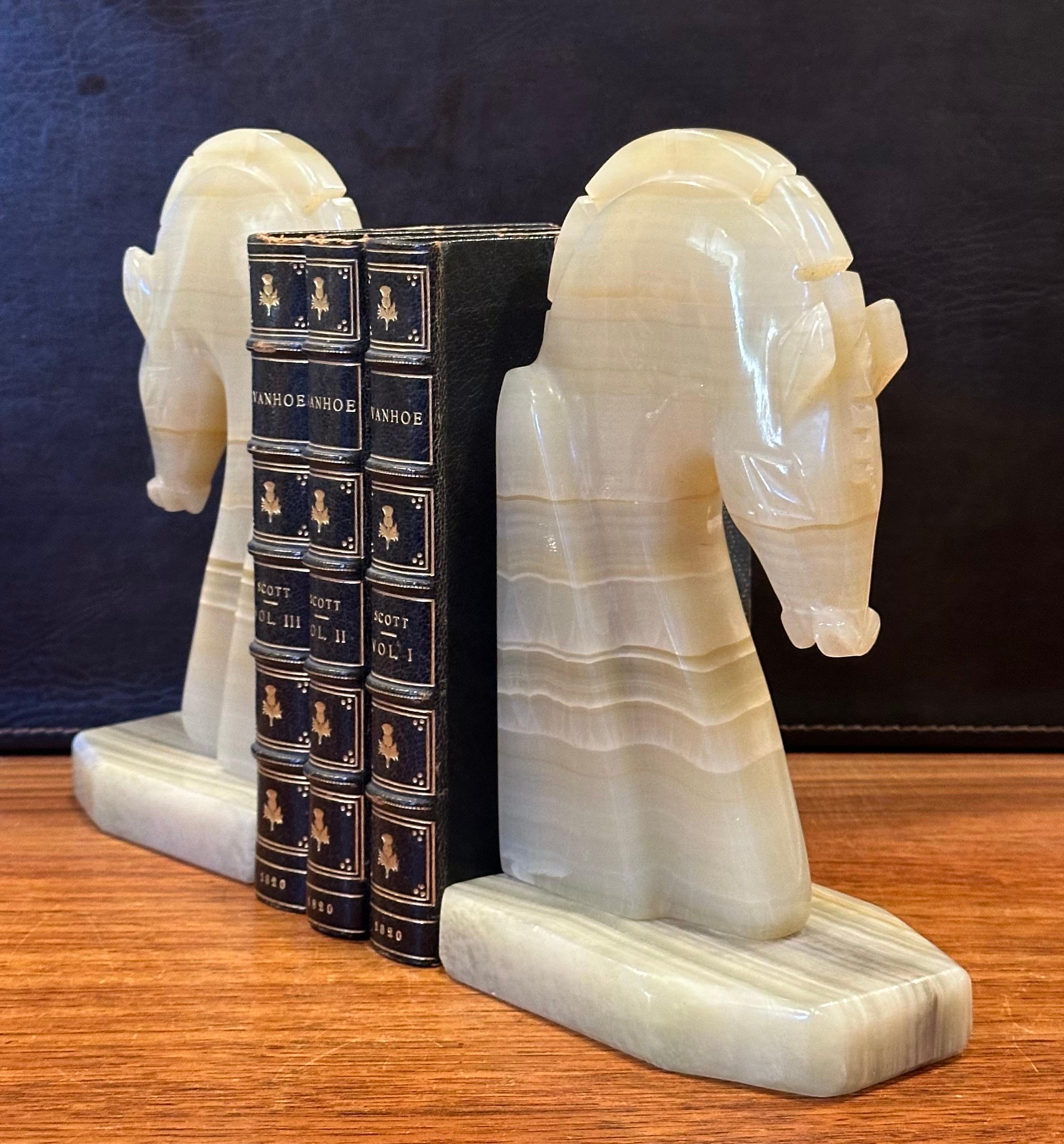 Pair of Mid-Century Marble Horse Head Bookends In Good Condition In San Diego, CA
