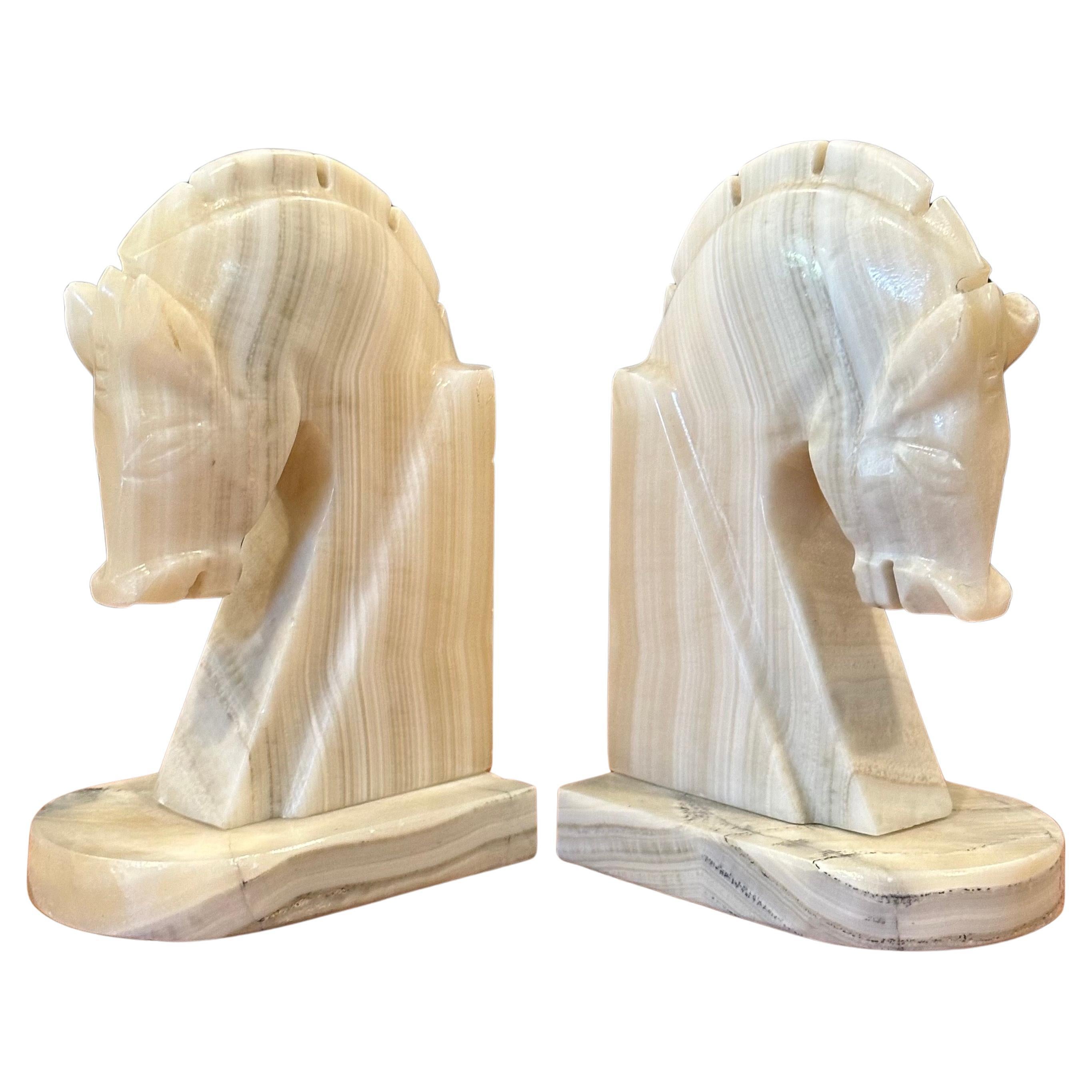 Pair of Mid-Century Marble Horse Head Bookends In Good Condition In San Diego, CA