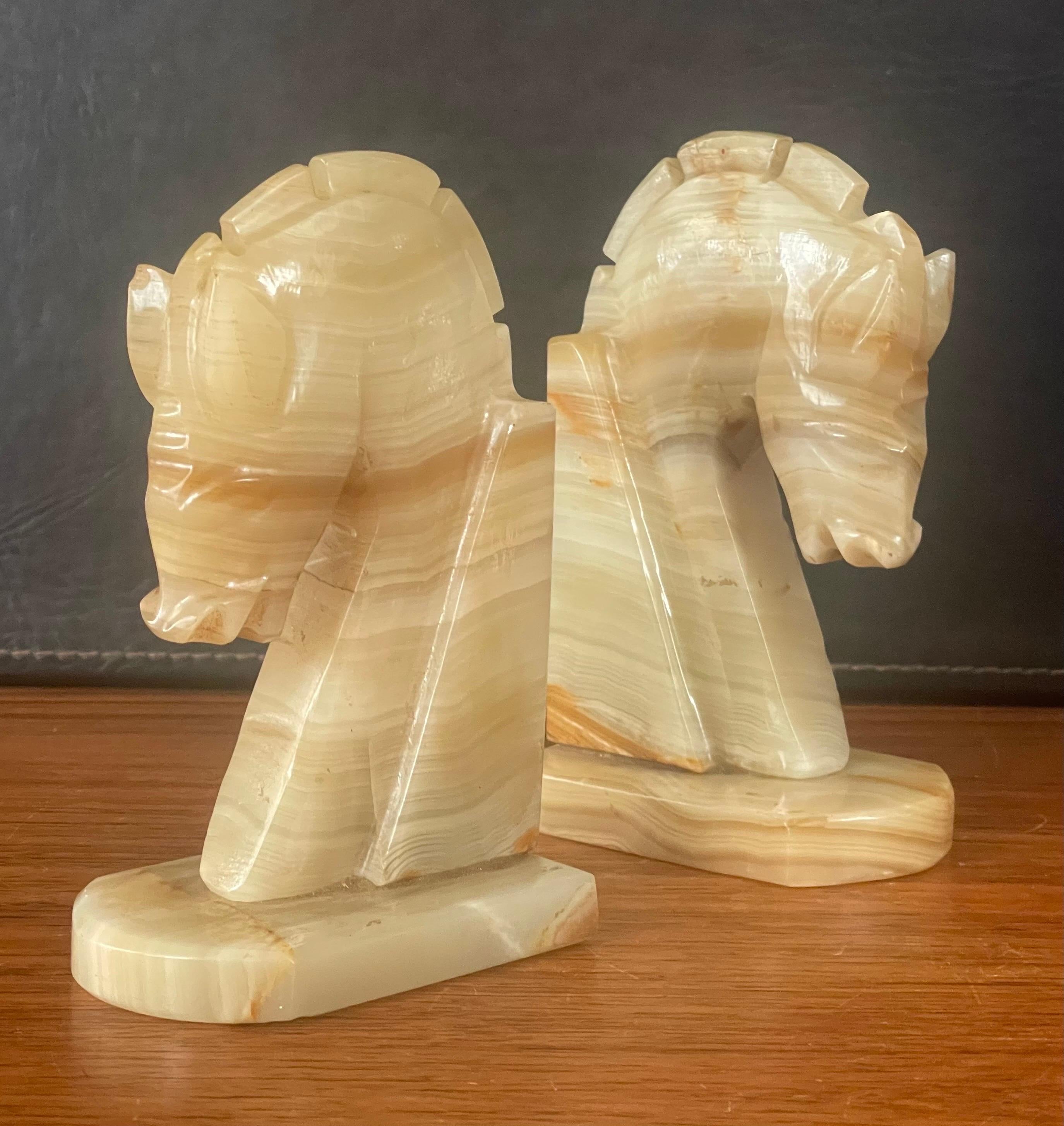 Pair of Midcentury Marble Horse Head Bookends In Good Condition In San Diego, CA