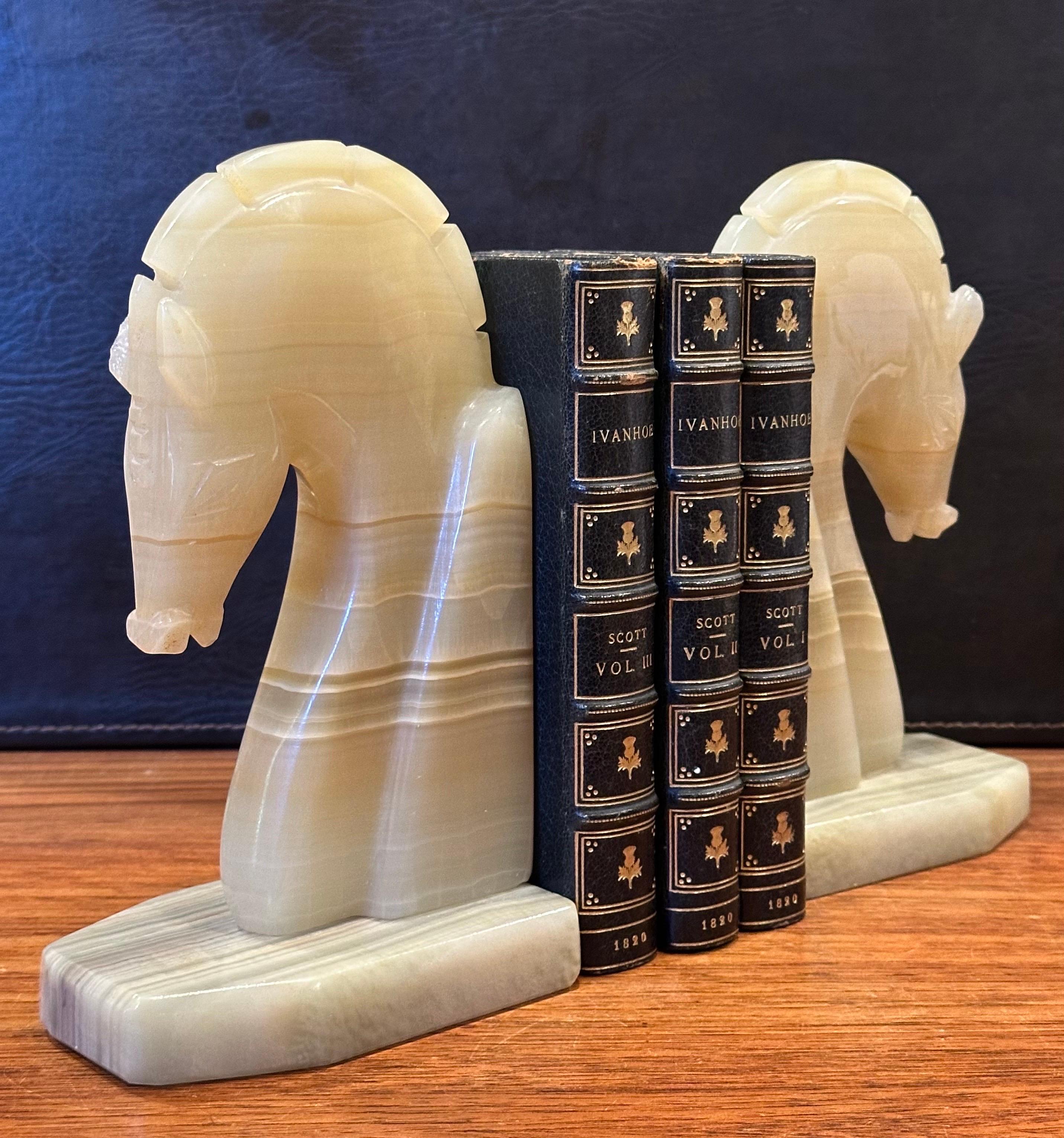 20th Century Pair of Mid-Century Marble Horse Head Bookends