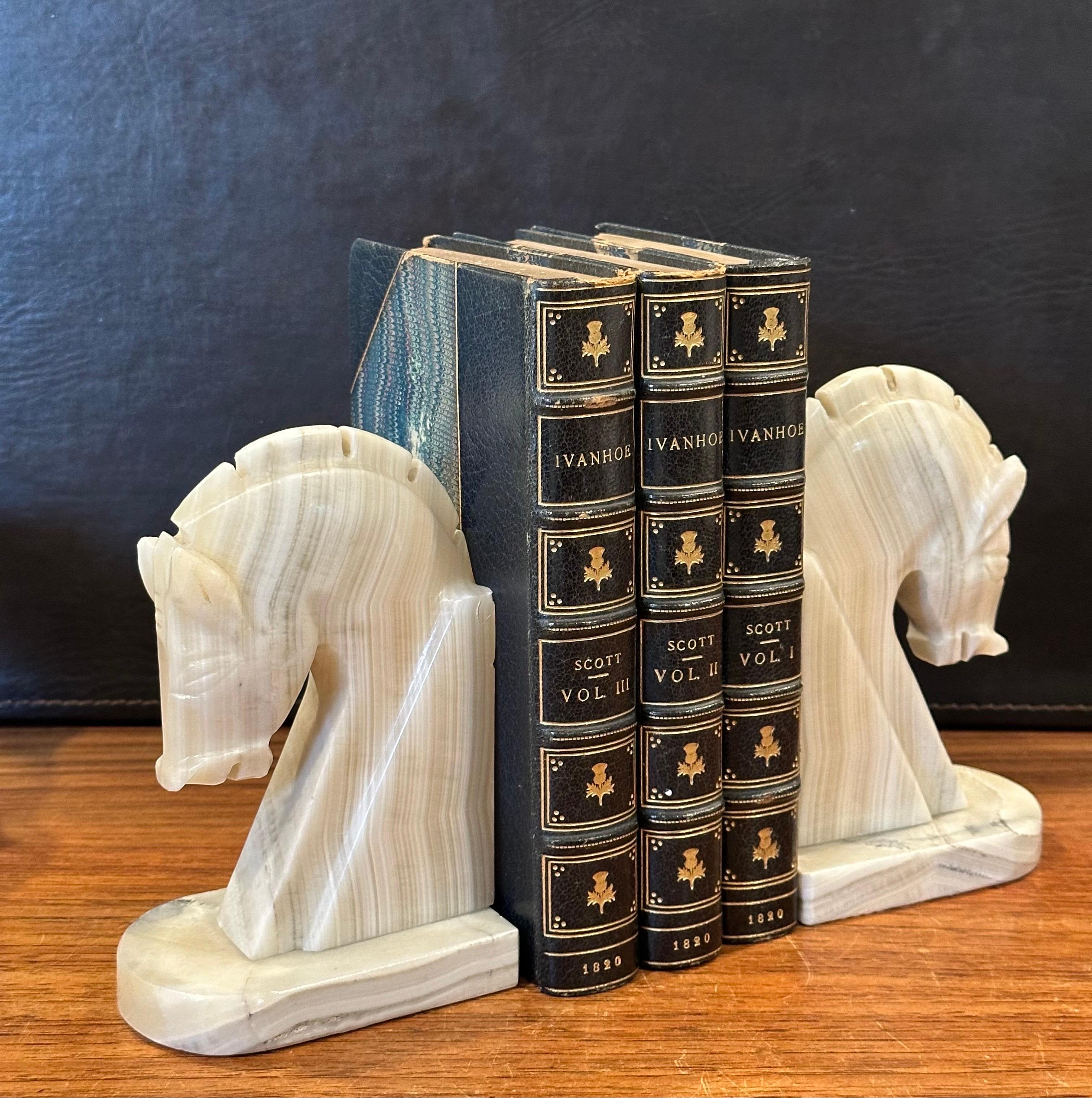 20th Century Pair of Mid-Century Marble Horse Head Bookends