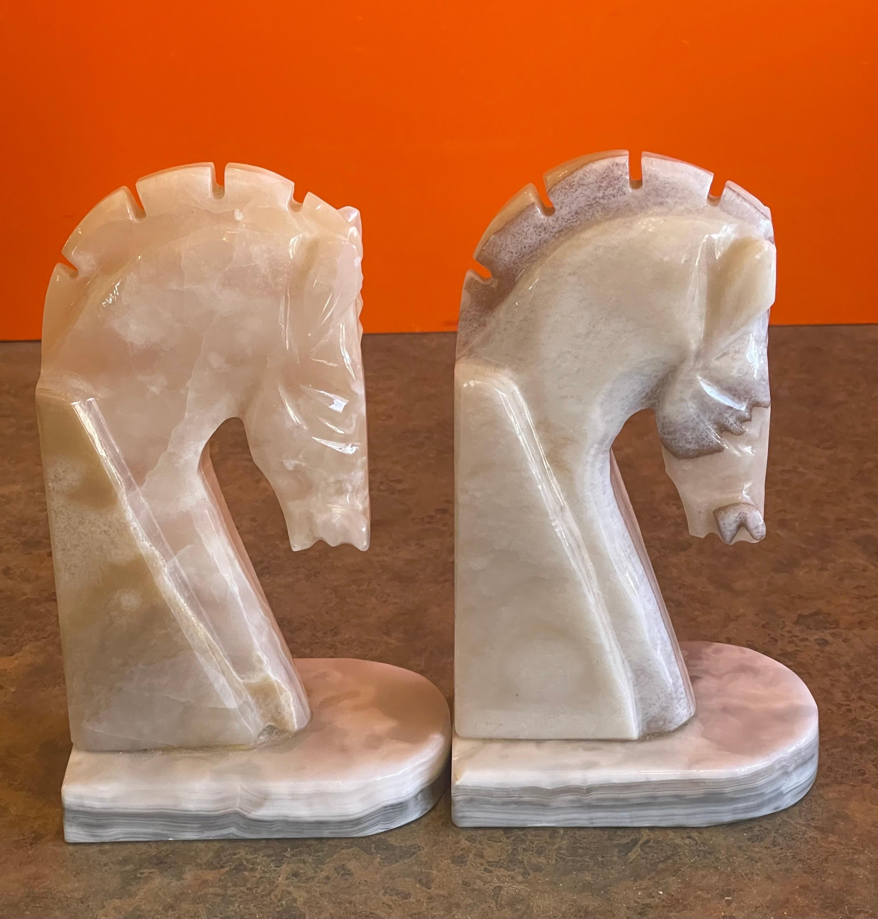 20th Century Pair of Mid-Century Marble Horse Head Bookends