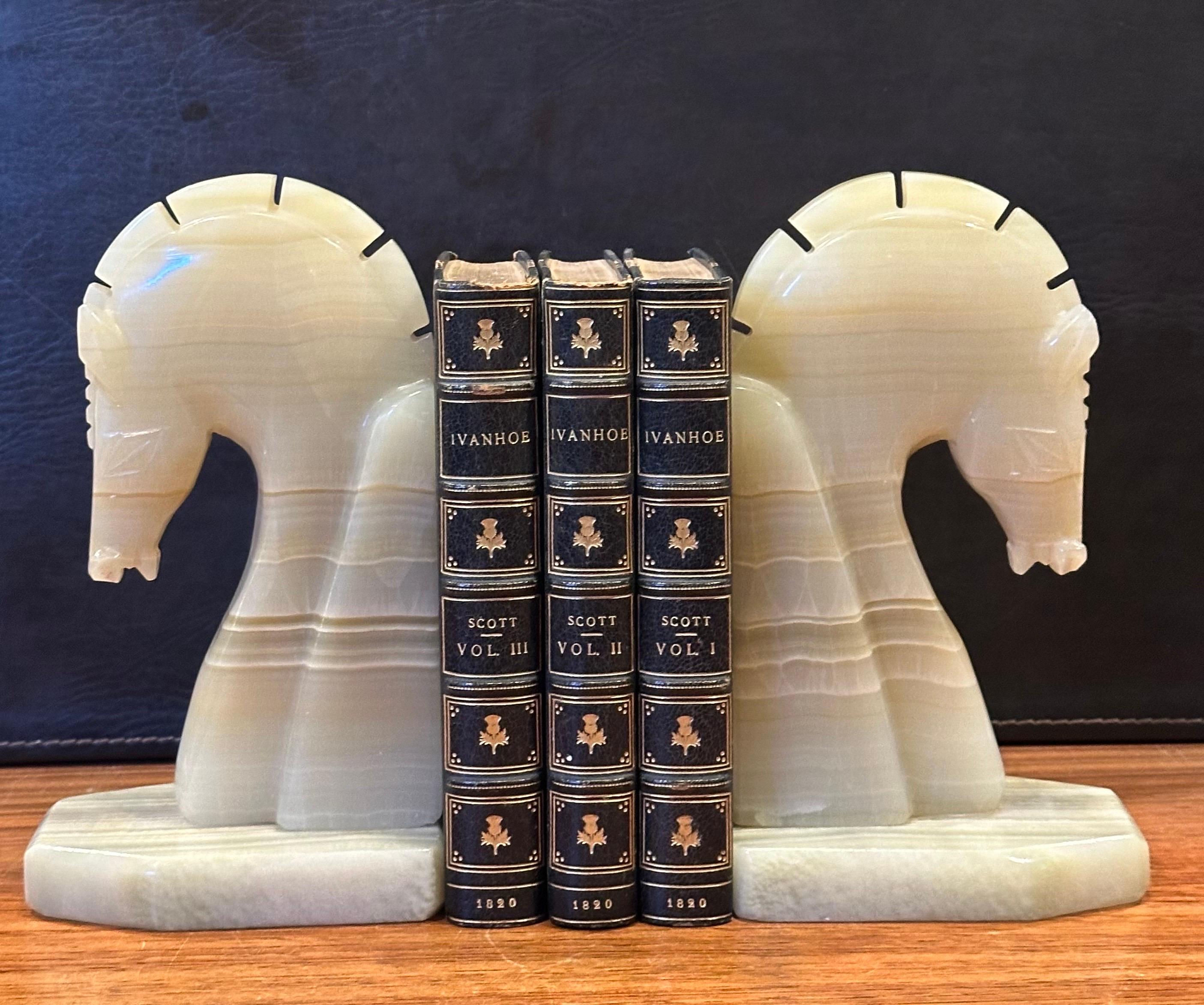 Pair of Mid-Century Marble Horse Head Bookends 1