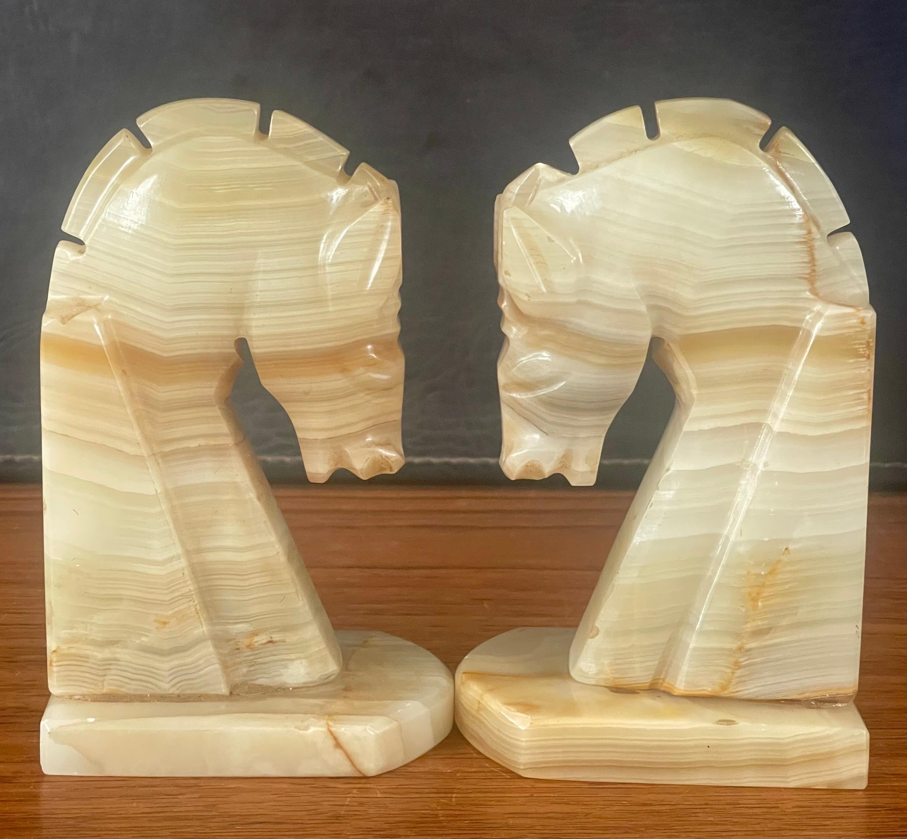 Pair of Midcentury Marble Horse Head Bookends 1