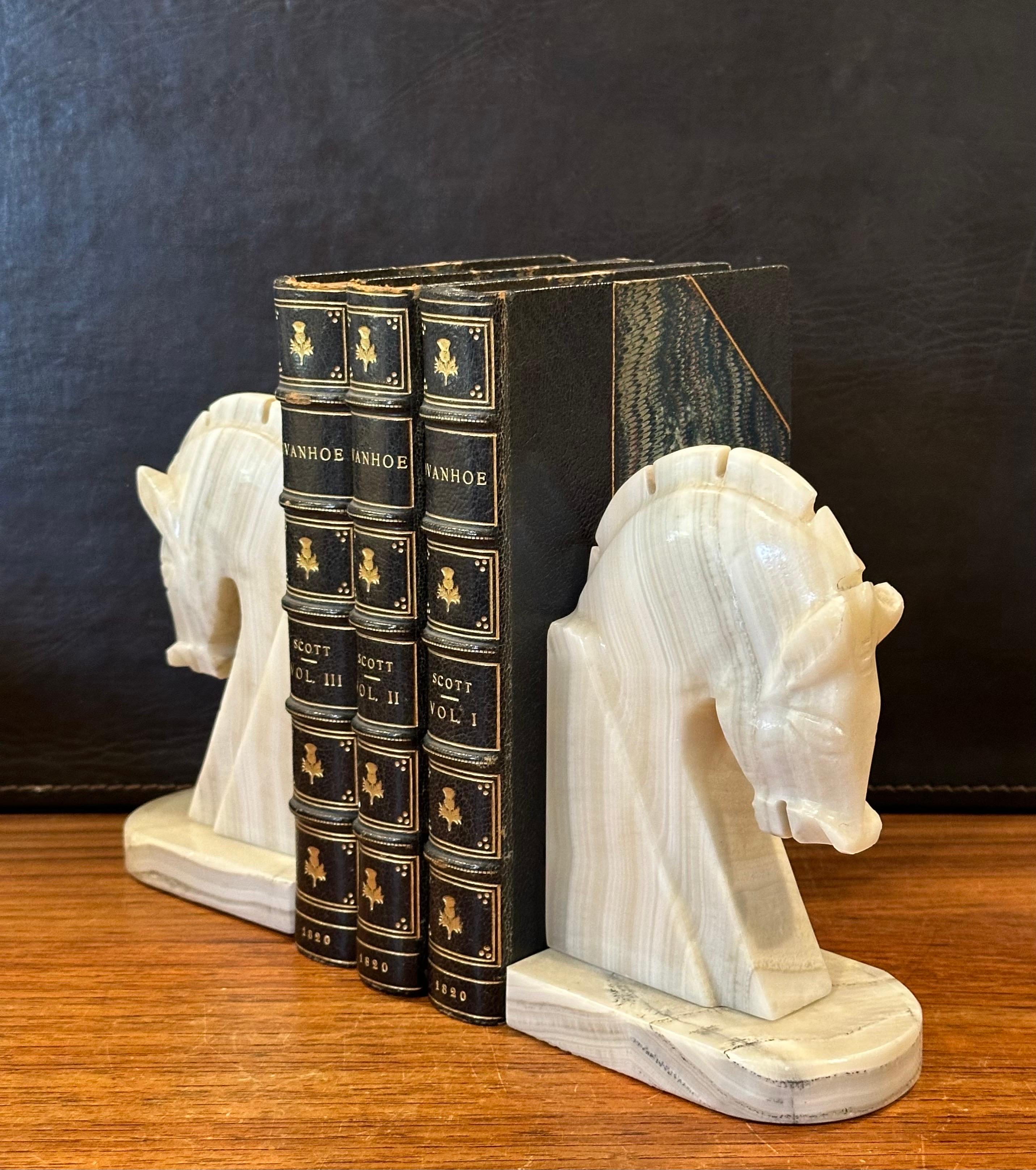 Pair of Mid-Century Marble Horse Head Bookends 2