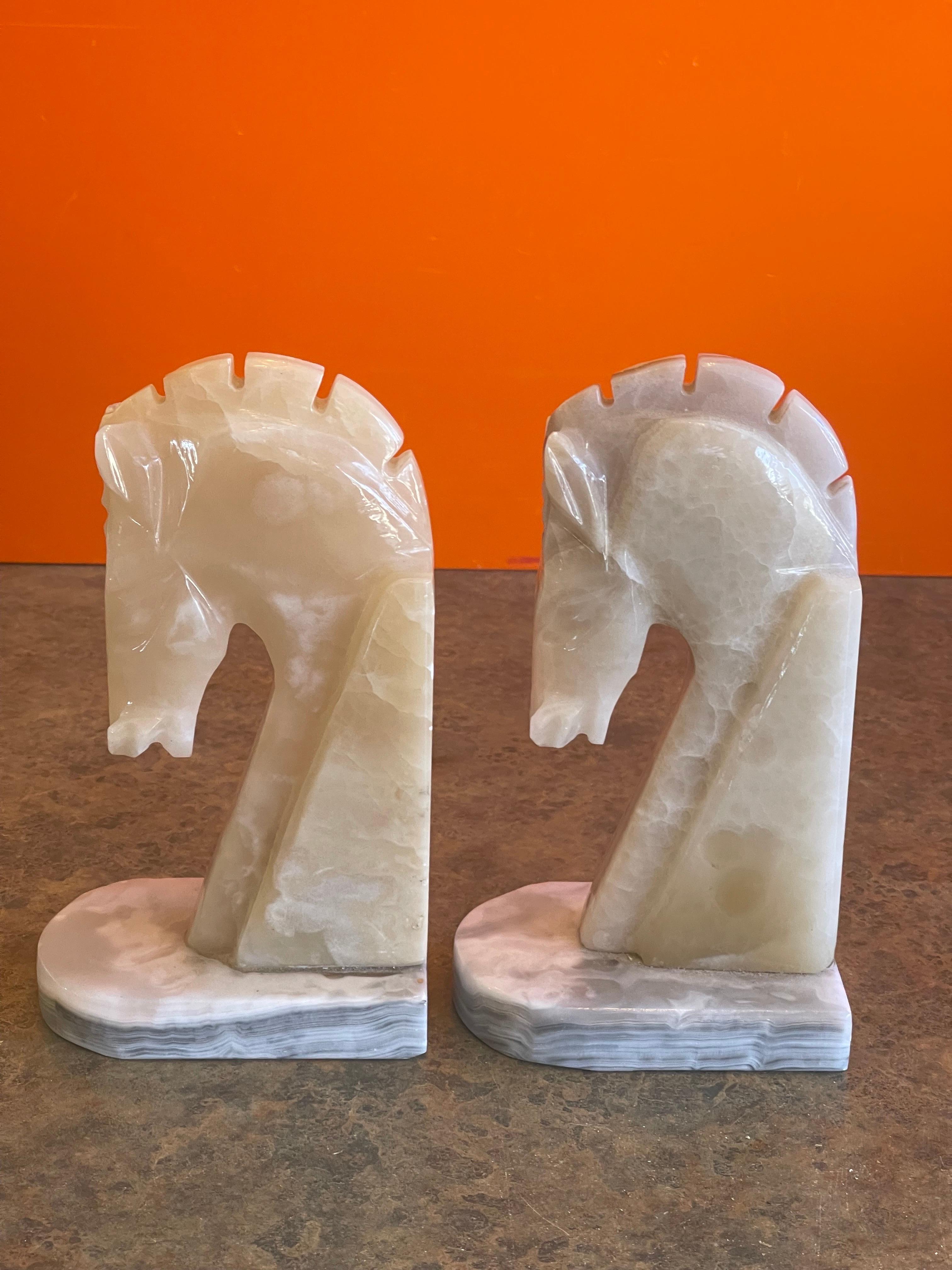 Alabaster Pair of Mid-Century Marble Horse Head Bookends