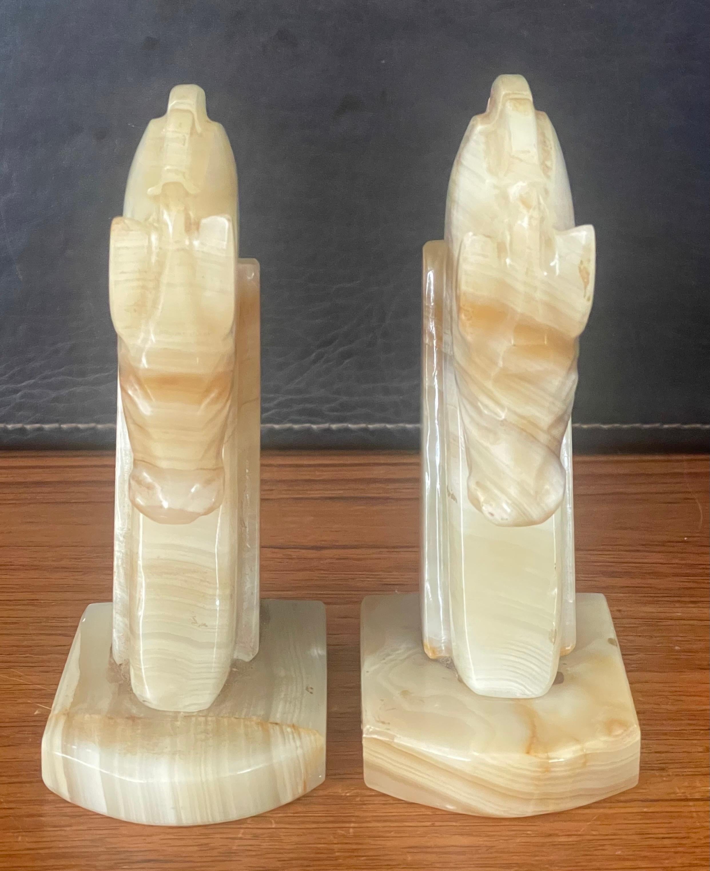 Pair of Midcentury Marble Horse Head Bookends 2