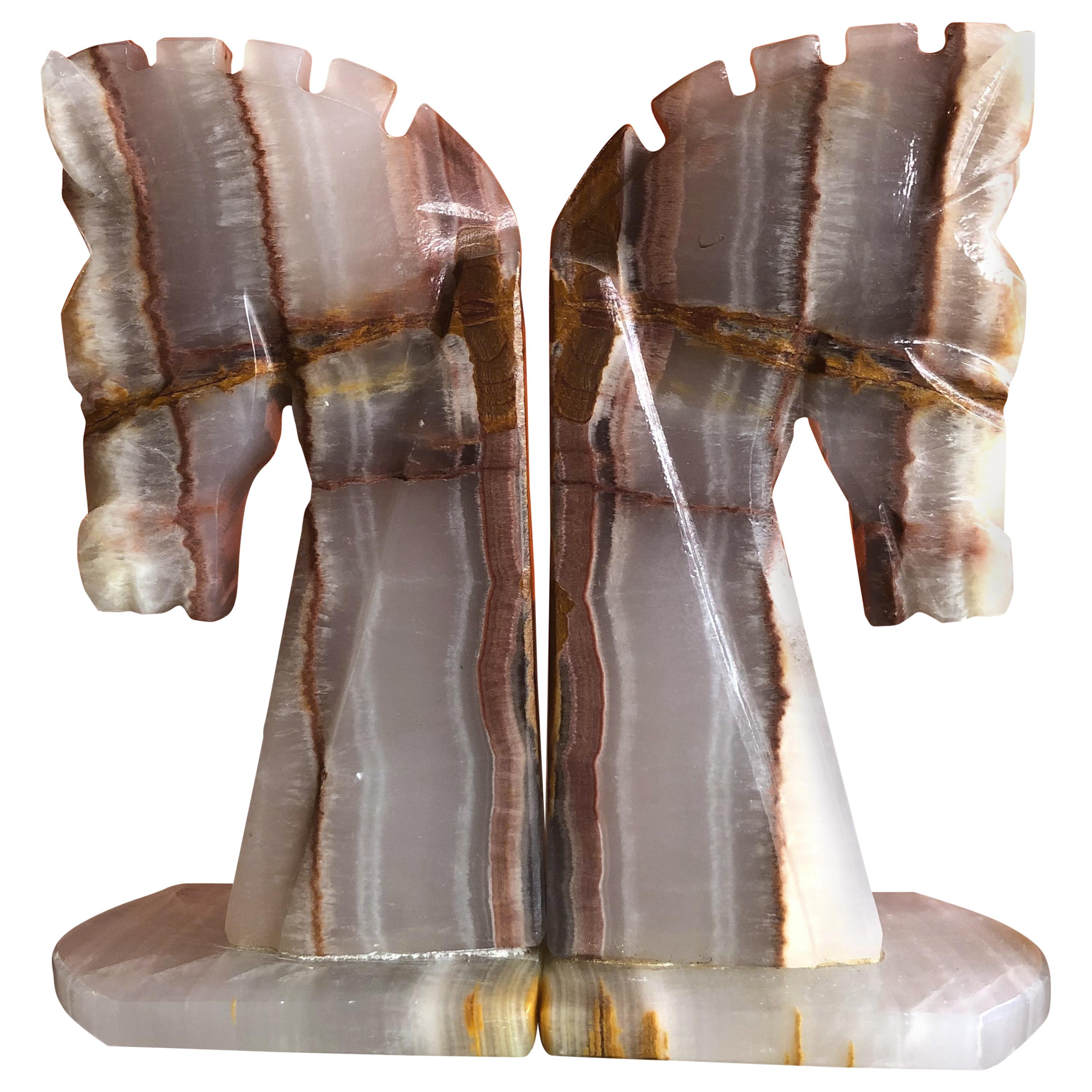 Pair of Midcentury Marble Horse Head Bookends