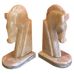 Vintage Pair of Mid-Century Marble Horse Head Bookends