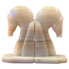 Pair of Mid-Century Marble Horse Head Bookends
