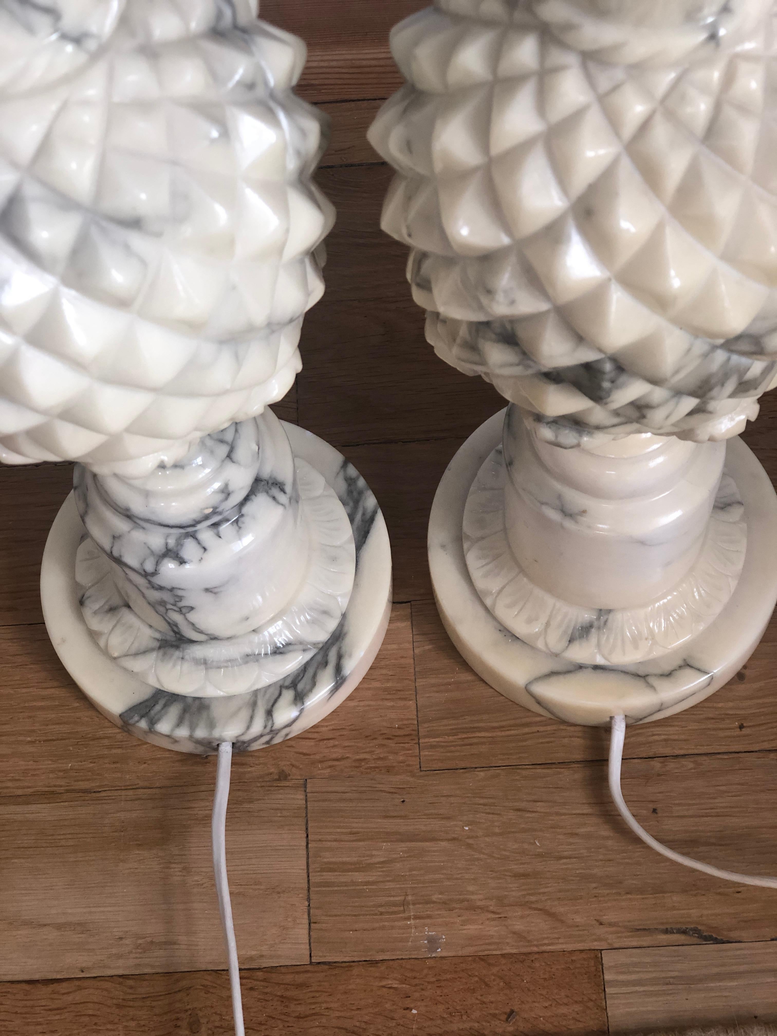 Pair of Midcentury Marble Table Lamps For Sale 1