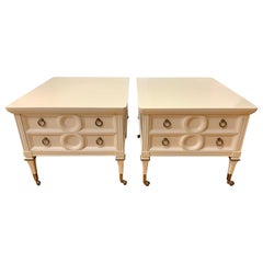 Pair of Midcentury Mastercraft Off-White Lacquer Nightstands