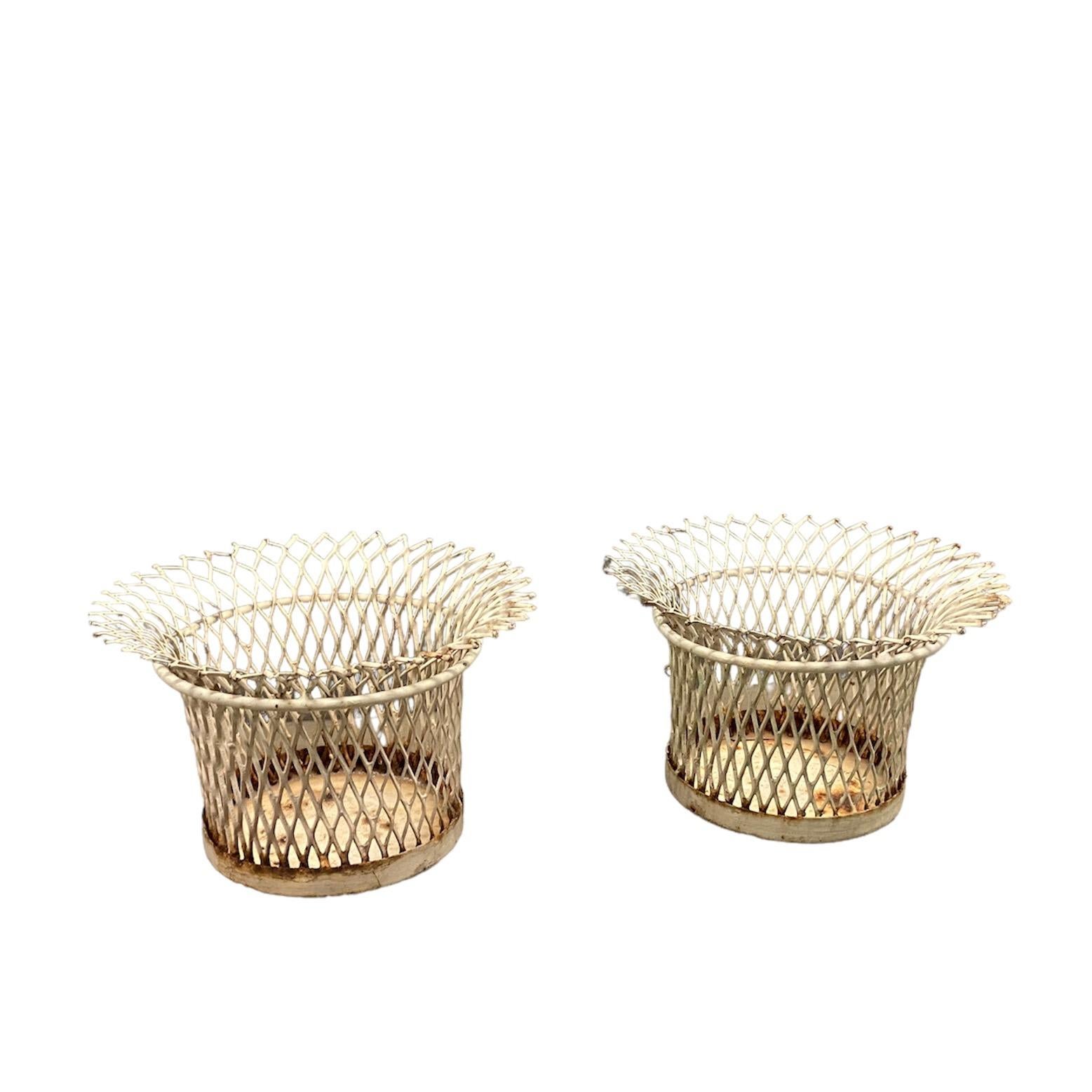 French 1950's Mathieu Mategot circular planters, white lacquered mesh, pair available For Sale
