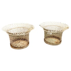 Vintage 1950's Mathieu Mategot circular planters, white lacquered mesh, pair available