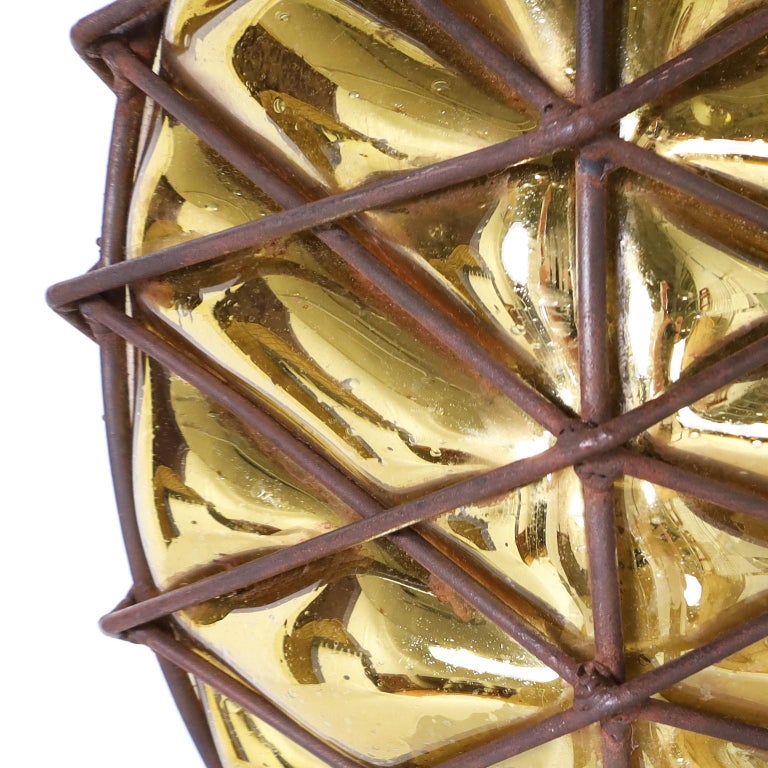 Pair of MidCentury Metal and Glass Pineapples For Sale at 1stDibs