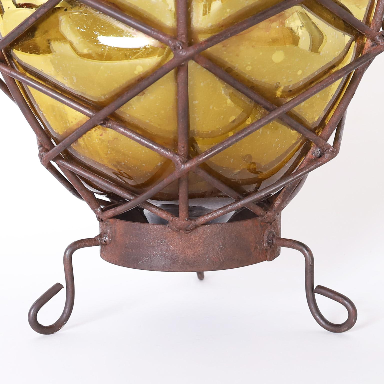 Italian Pair of Mid-Century Metal and Glass Pineapples For Sale