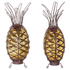 Vintage Pair of Mid-Century Metal and Glass Pineapples