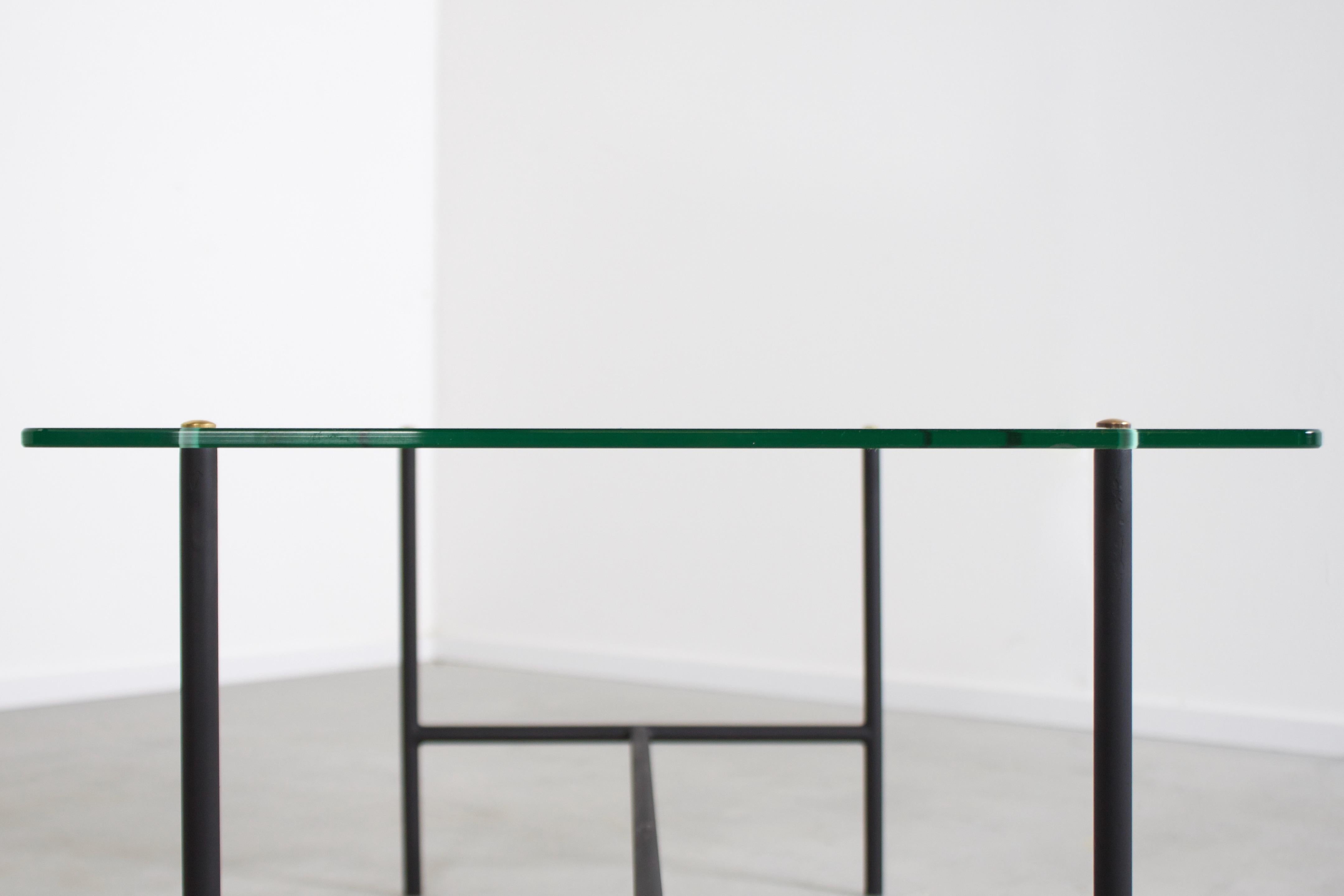 Pair of Midcentury Metal and Glass Tables by Pierre Guariche, France, 1950s 2