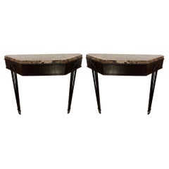 Pair of Mid Century Metal Console Tables with Marble Tops