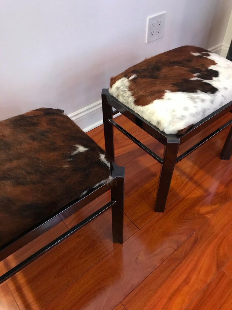 Pair of Midcentury Metal Cow Hide Benches or Ottomans 4