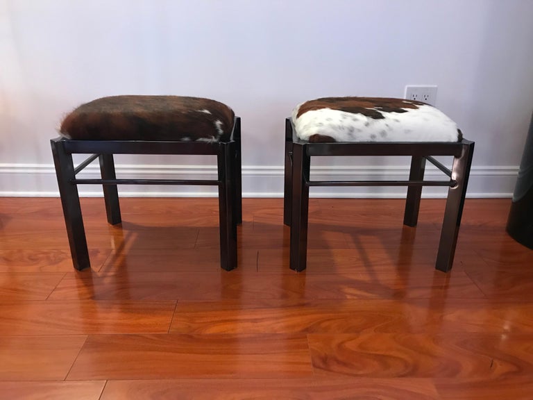 Mid-Century Modern Pair of Midcentury Metal Cow Hide Benches or Ottomans