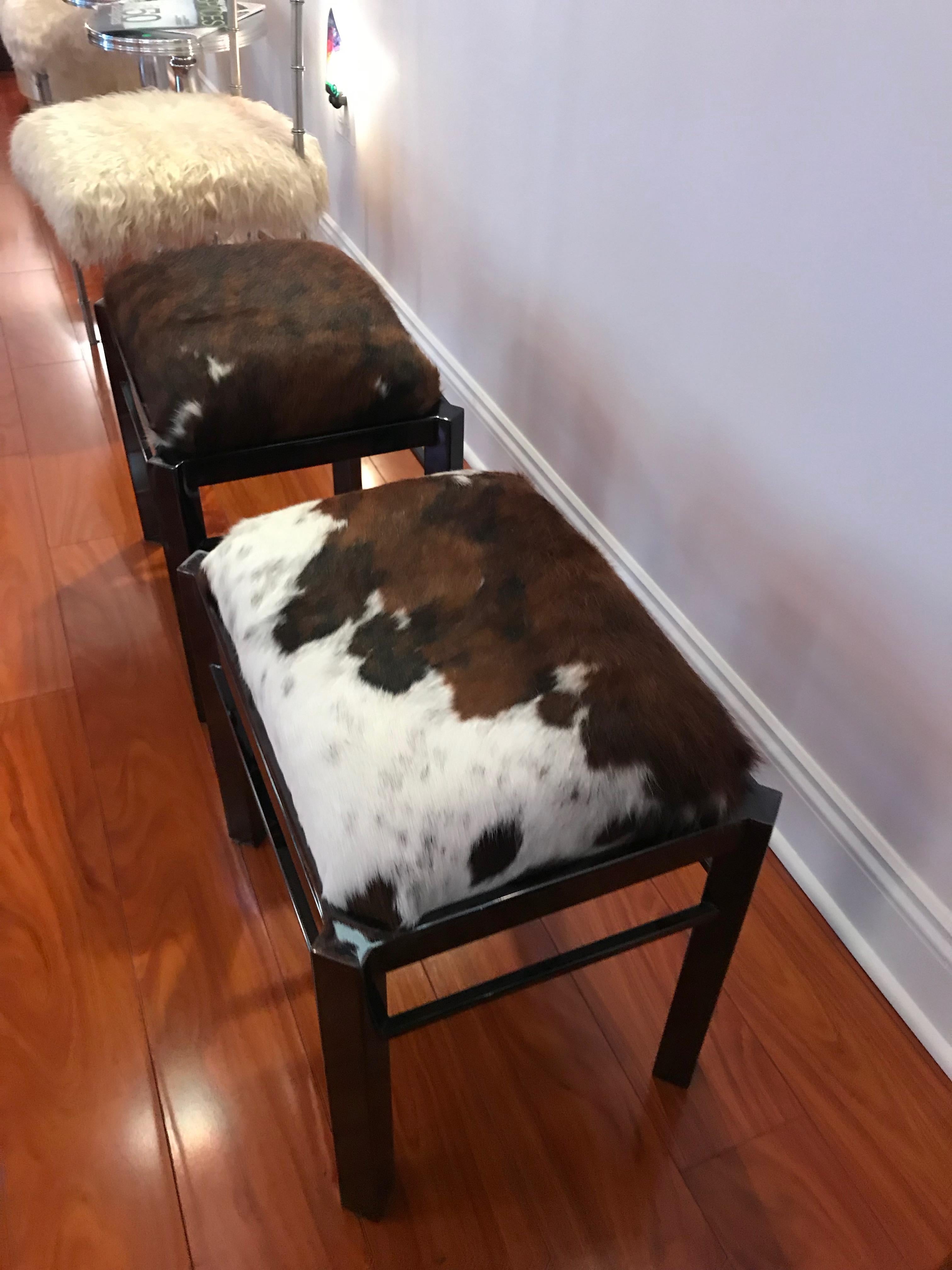 Pair of Midcentury Metal Cow Hide Benches or Ottomans In Excellent Condition In North Bergen, NJ