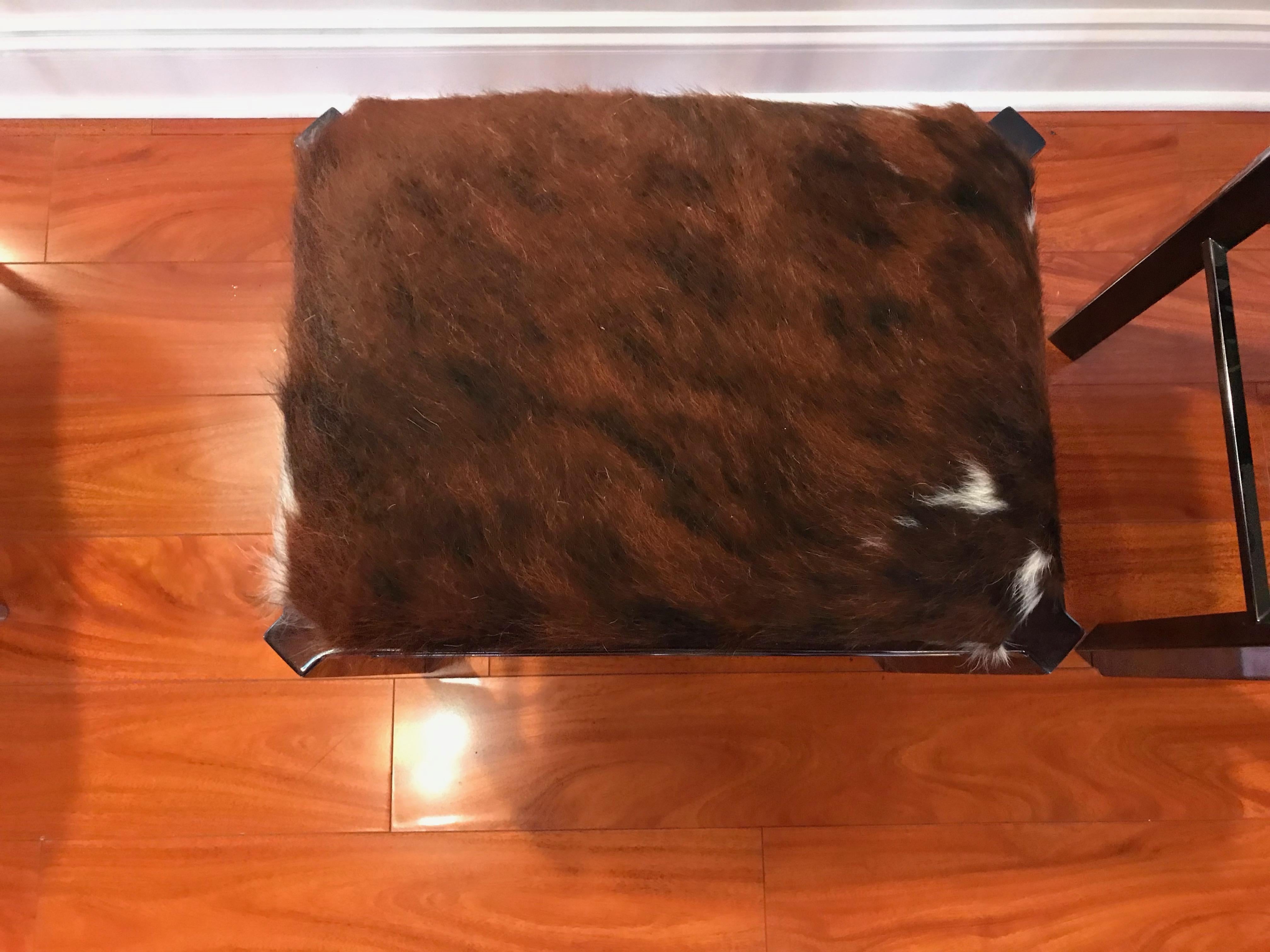 Pair of Midcentury Metal Cow Hide Benches or Ottomans 1