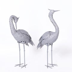 Pair of Mid-Century Metal Cranes or Bird Sculptures