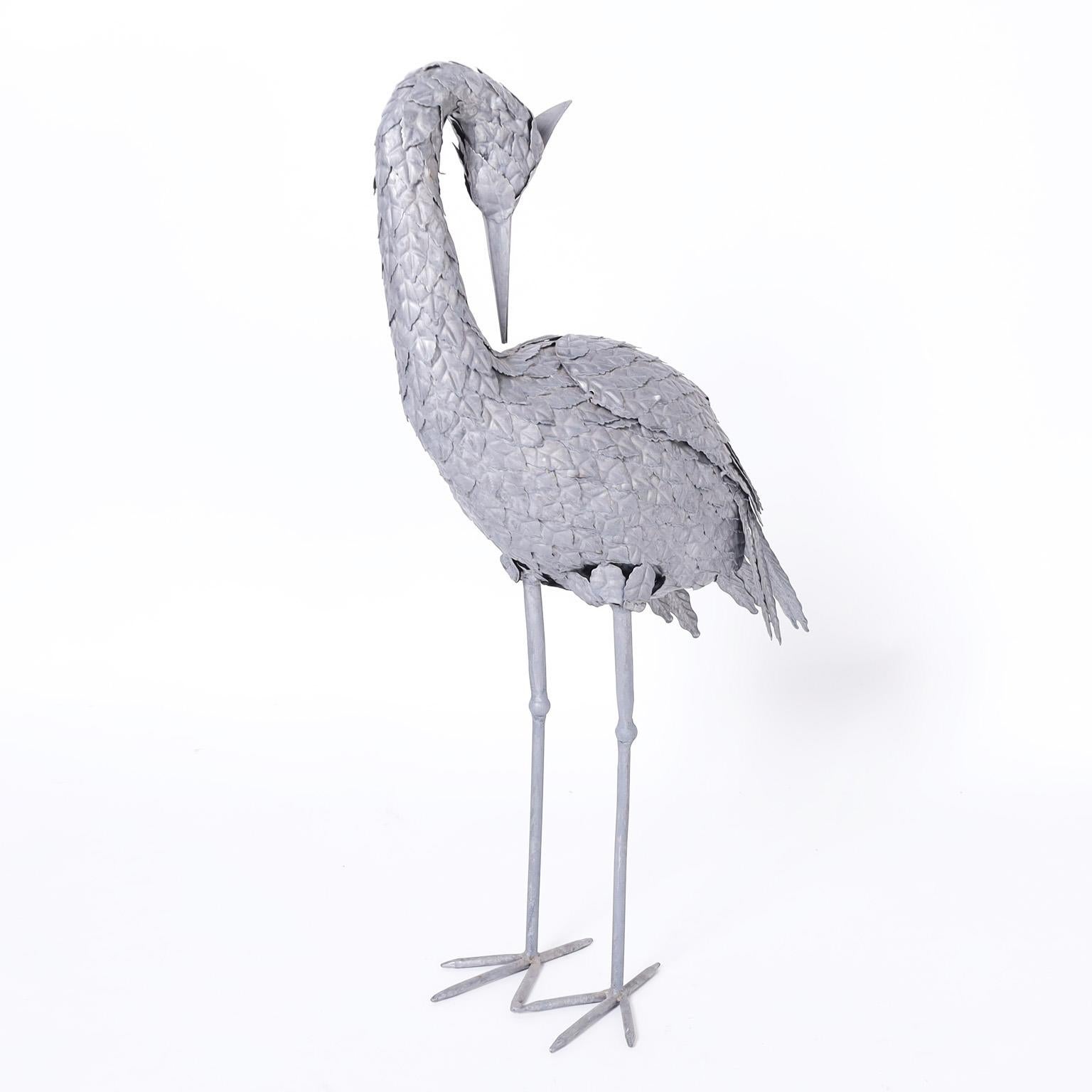 Mid-Century Modern Pair of Mid-Century Metal Cranes or Bird Sculptures For Sale