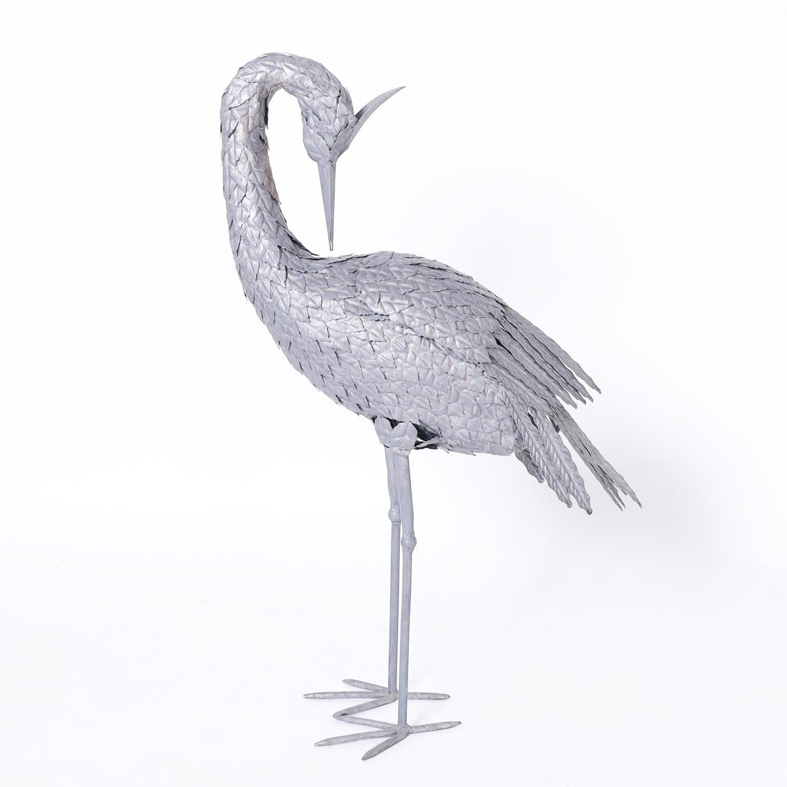 American Pair of Mid-Century Metal Cranes or Bird Sculptures For Sale