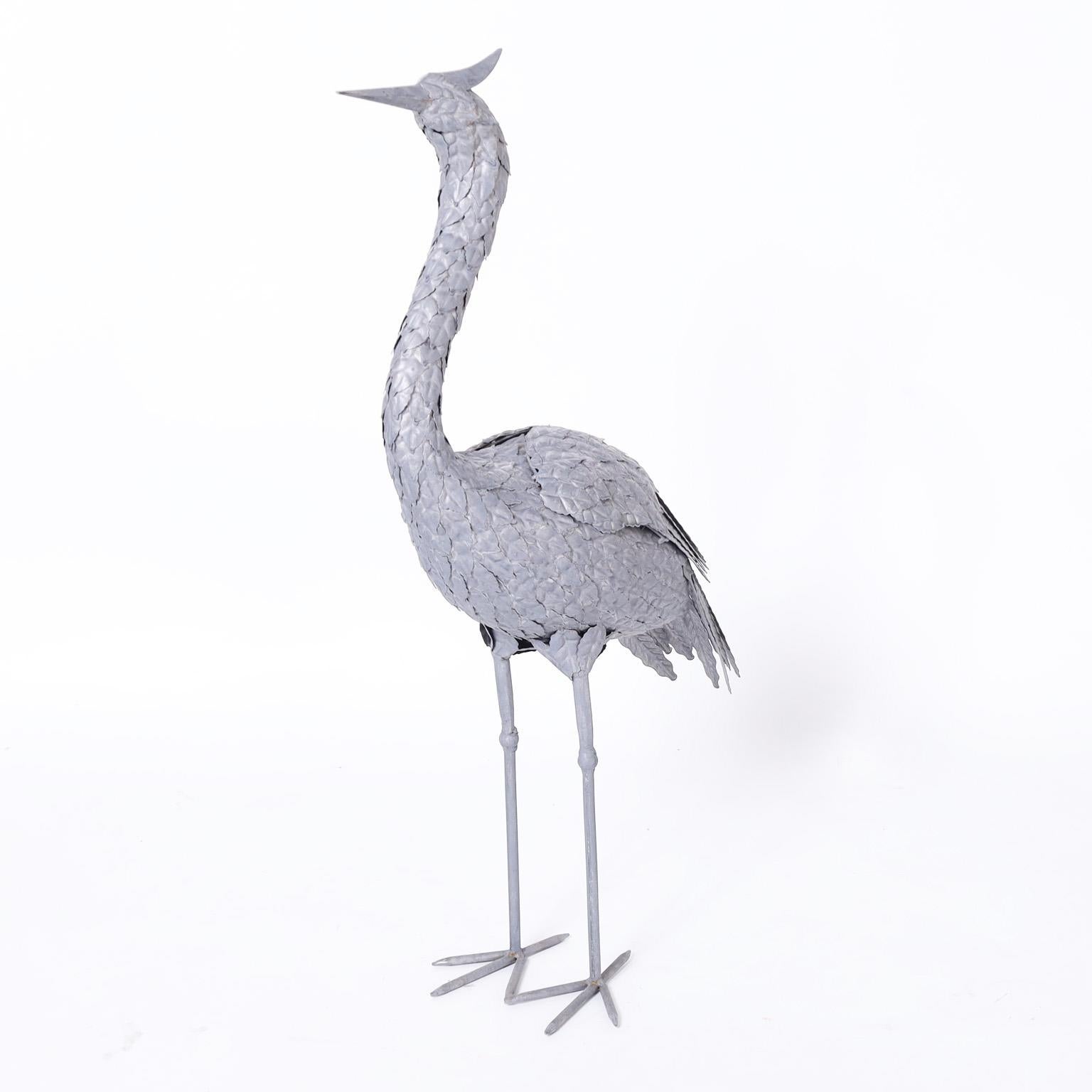 Pair of Mid-Century Metal Cranes or Bird Sculptures In Good Condition For Sale In Palm Beach, FL